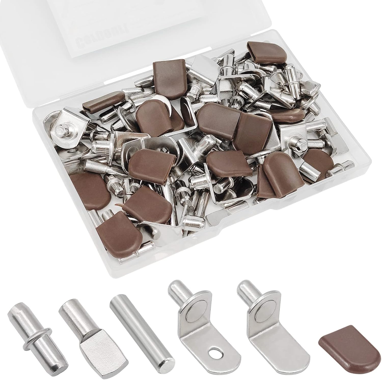 Moonval Shelf Pins Kit, 104-Piece Nickel-Plated Shelf Support Pegs Set for Cabinets & Bookshelves