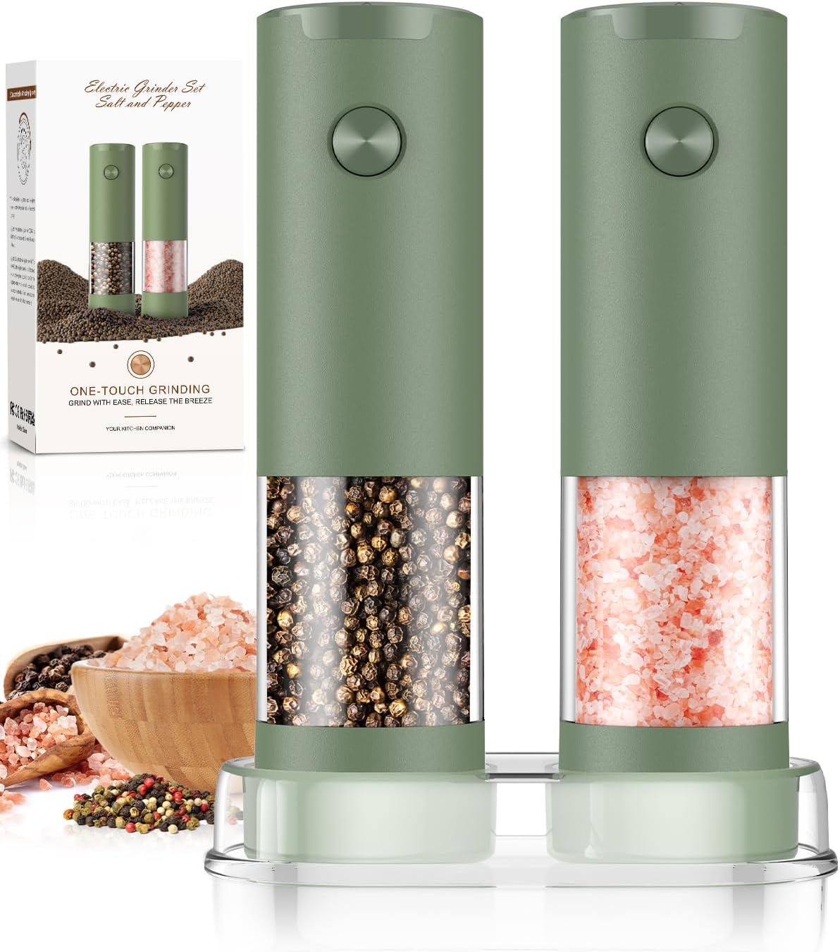 Moonval Electric Salt & Pepper Grinder Set, Automatic Battery-Operated Mills with Adjustable Coarseness