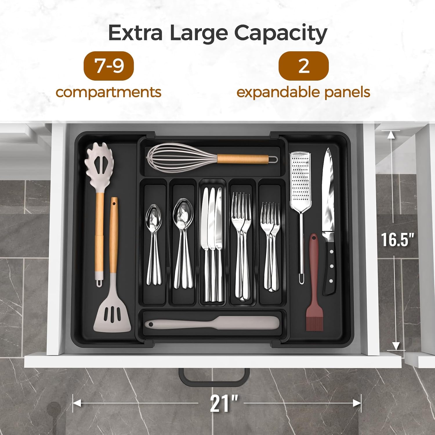 Moonval Expandable Silverware Organizer, Adjustable BPA-Free Cutlery & Utensil Drawer Organizer