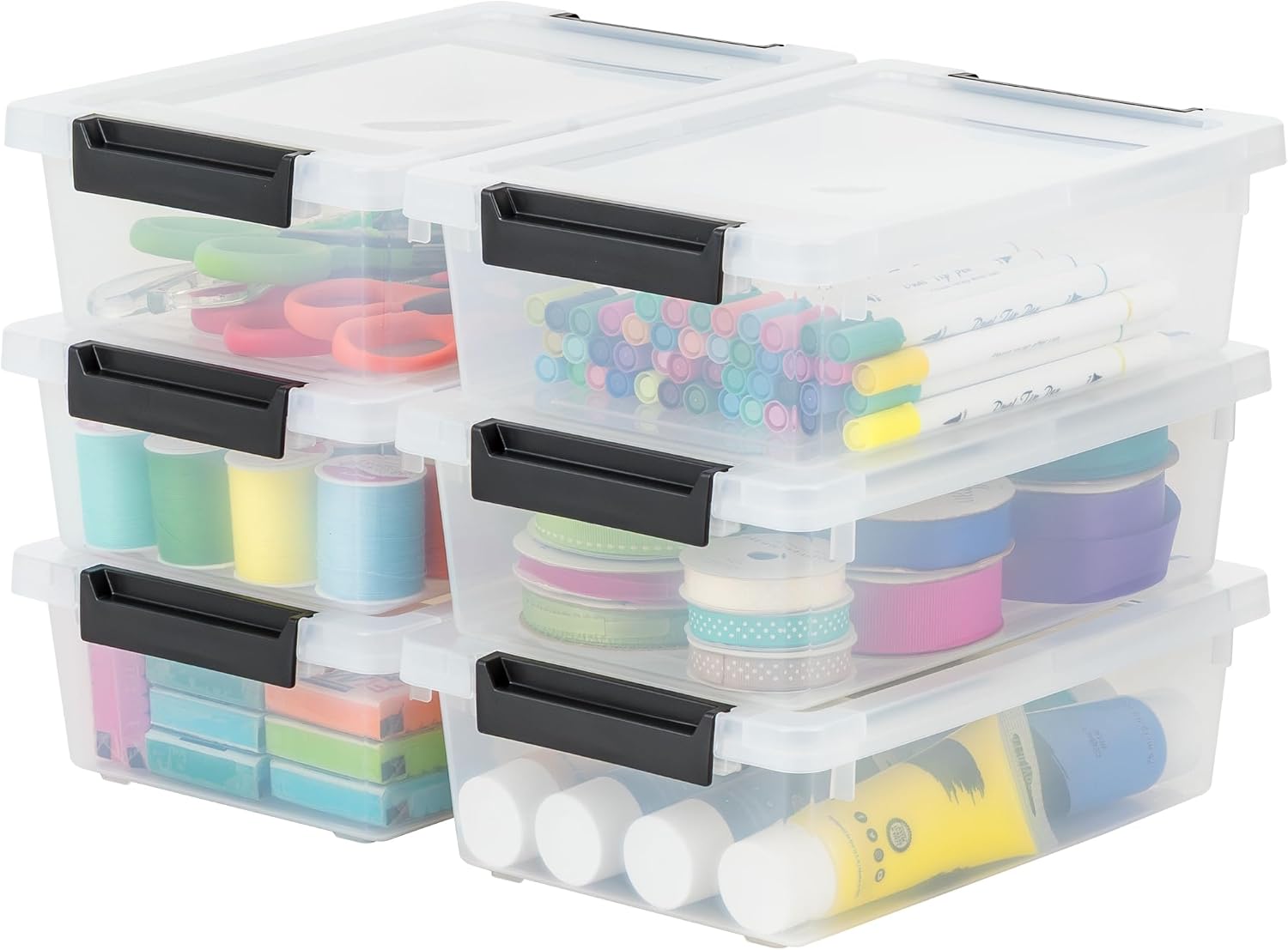 Moonval Craft Storage Bins, 6-Pack 1 Qt Clear Stackable Containers with Lids & Secure Latches
