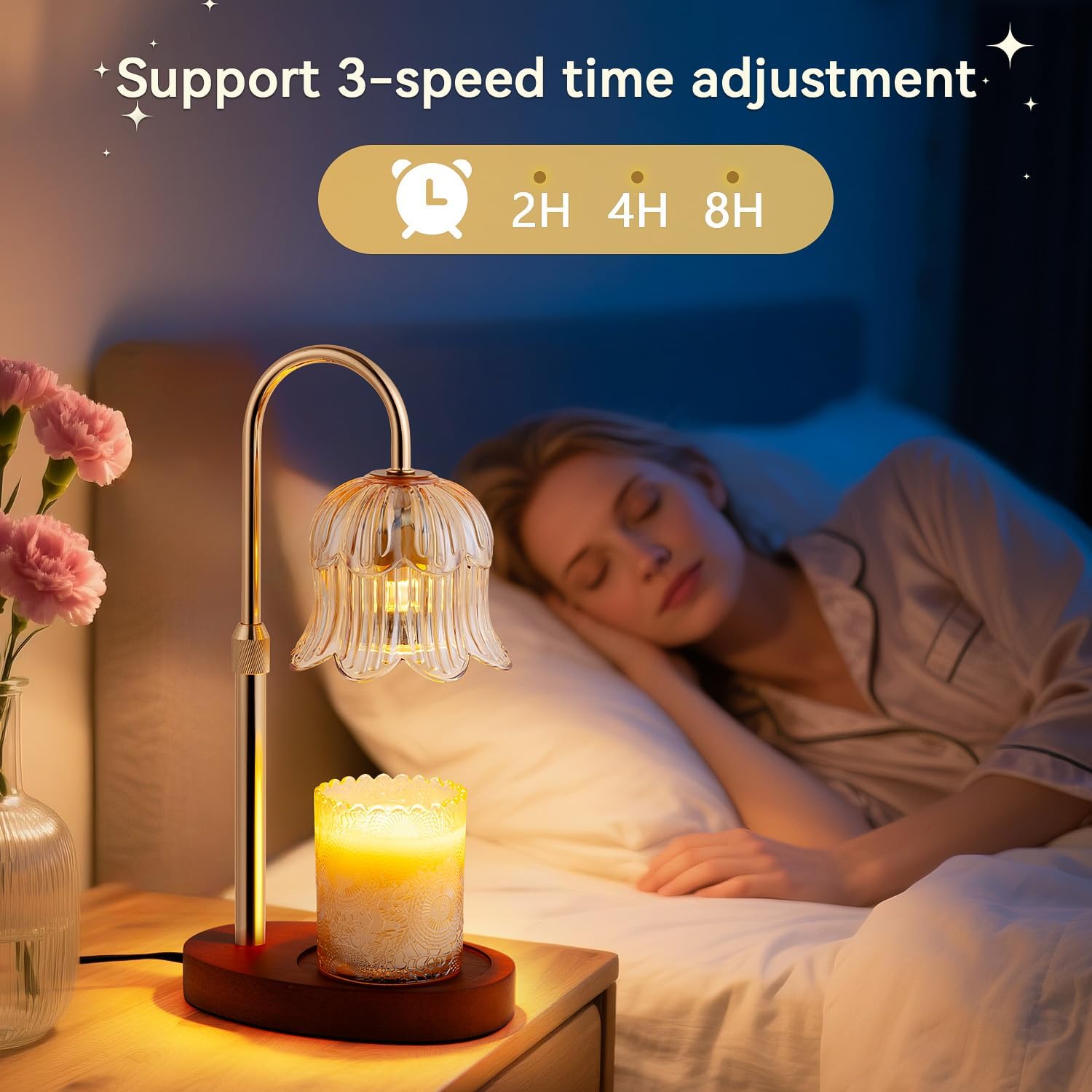 Moonval Candle Warmer Lamp, Height-Adjustable Dimmable Wax Warmer with Timer for Jar Candles