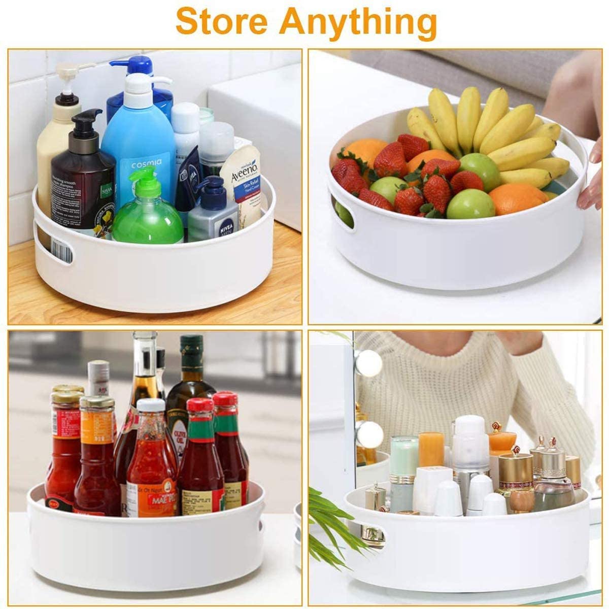 Moonval 360° Rotating Organizer Tray, Space-Saving Lazy Susan for Pantry and Fridge