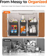 Moonval Under Sink Organizers, 3-Pack 2-Tier Sliding Storage Drawers for Kitchen & Bathroom Cabinets