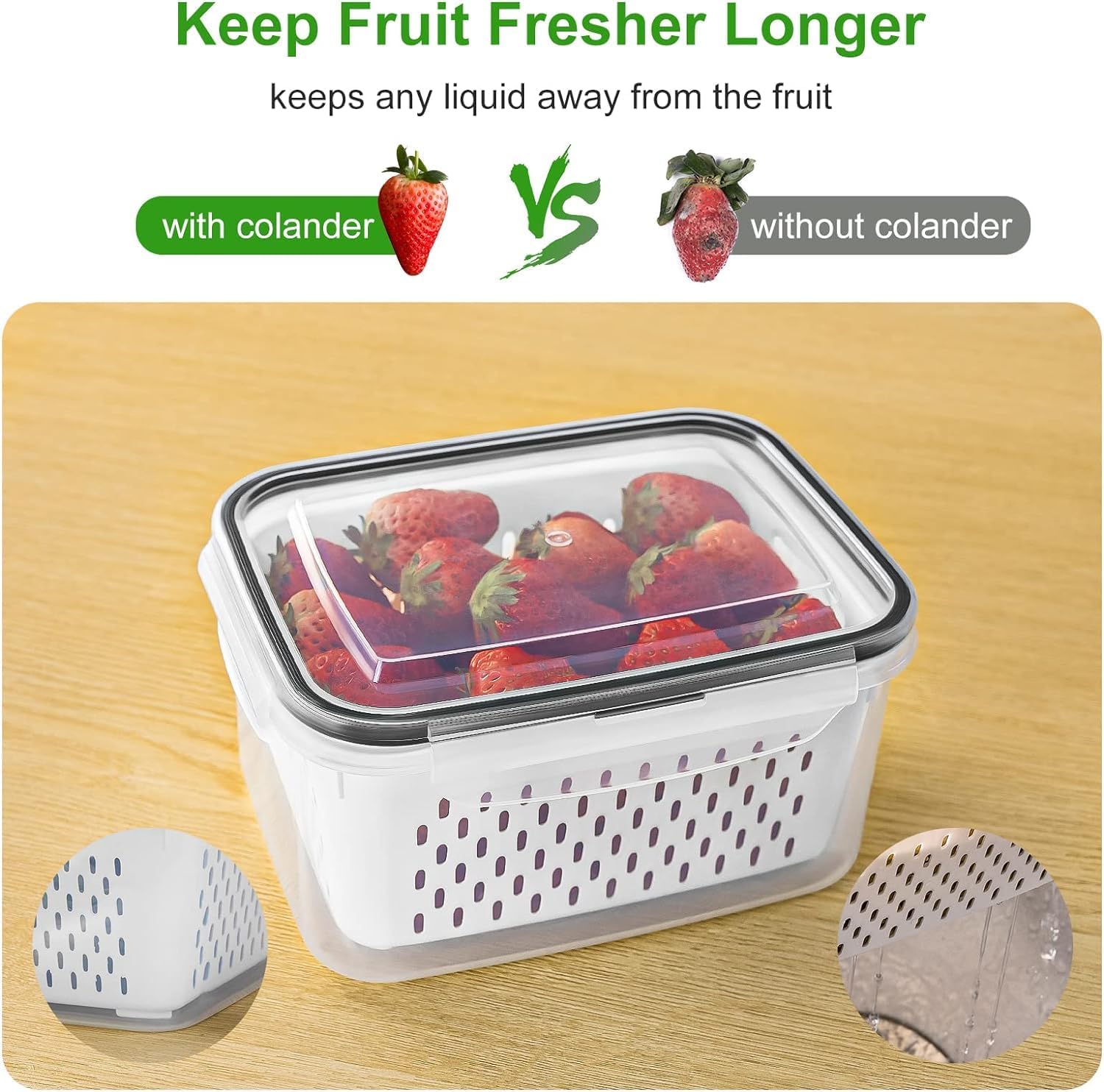 Moonval Produce Storage Containers, Airtight Food Saver Set with Removable Colanders