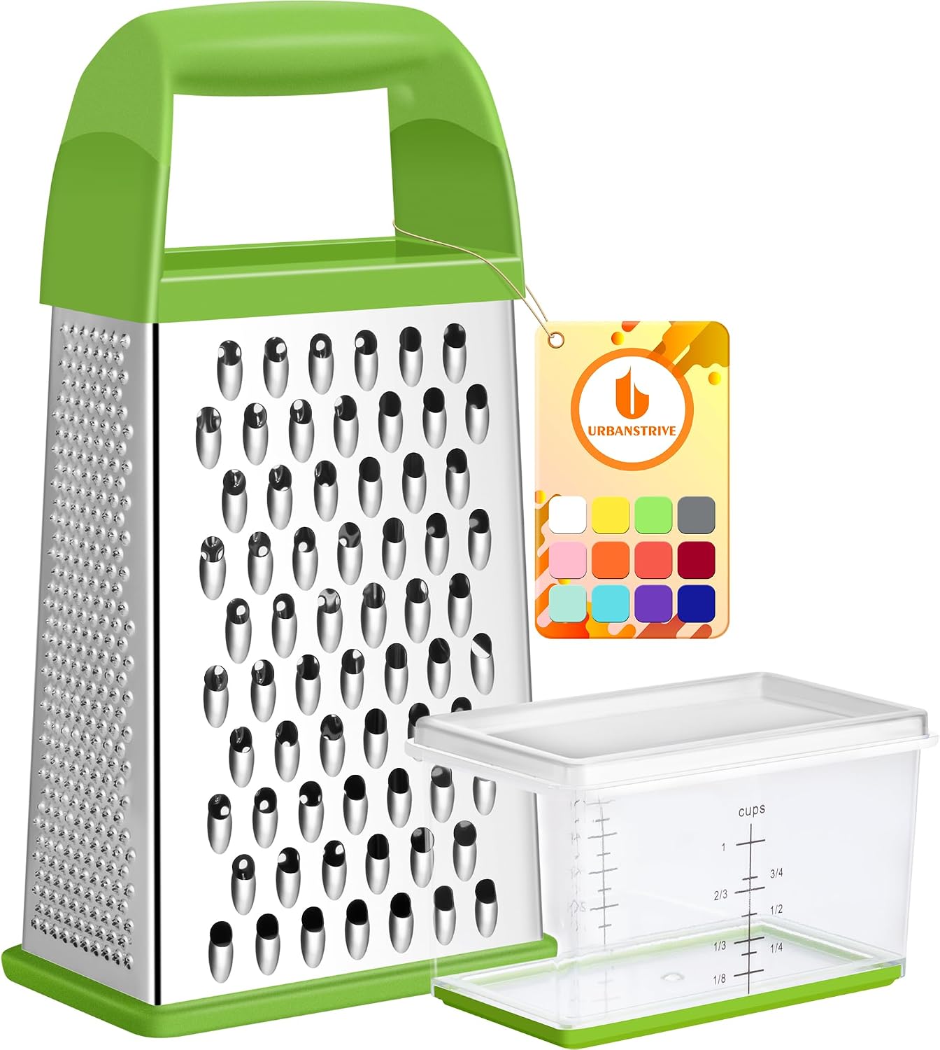 Moonval Cheese Grater, Stainless Steel Box Grater with Container for Cheese, Vegetables & Zesting