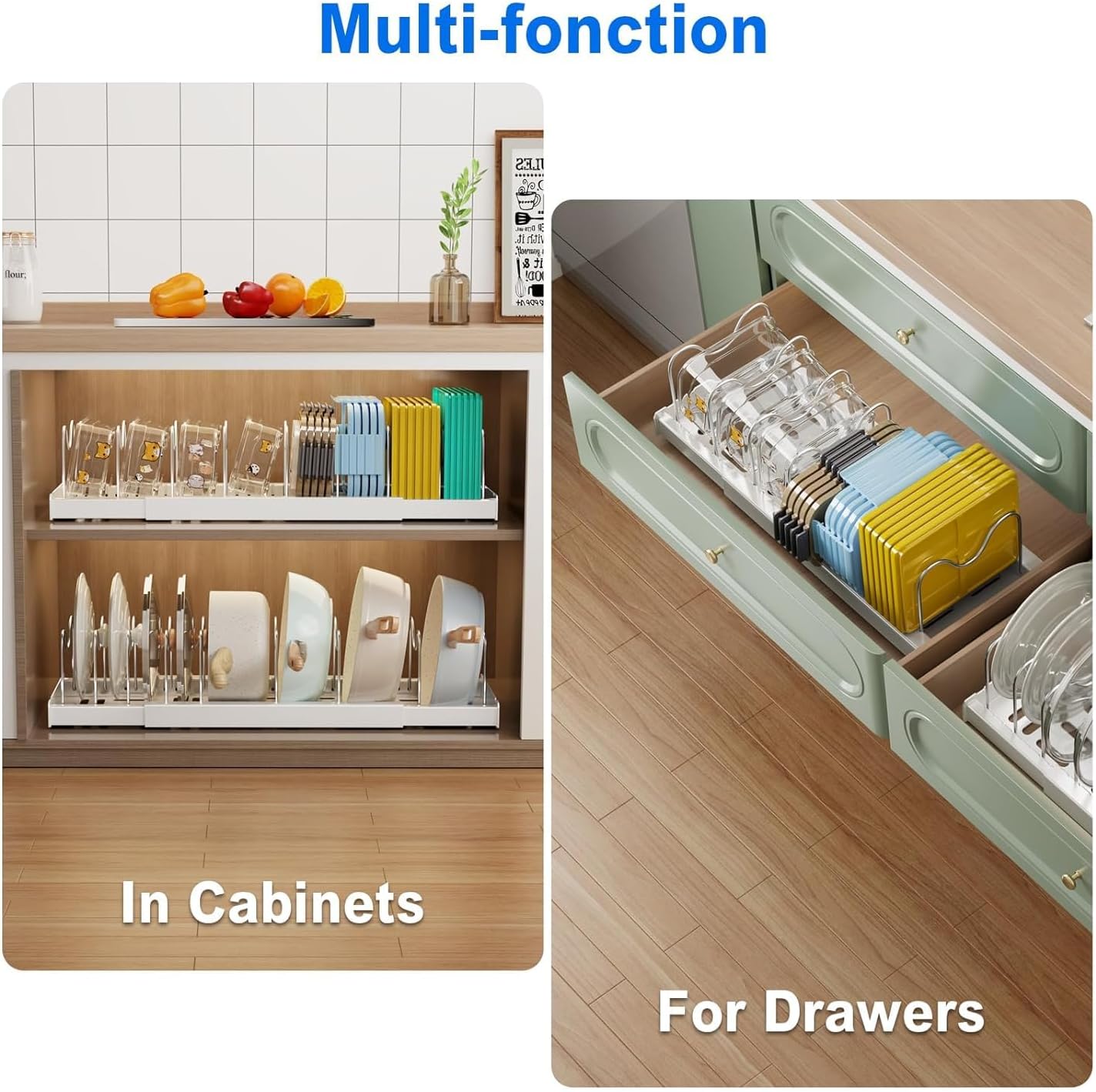Moonval Pots & Pans Organizer, Expandable Lid & Cookware Rack with 9 Adjustable Dividers