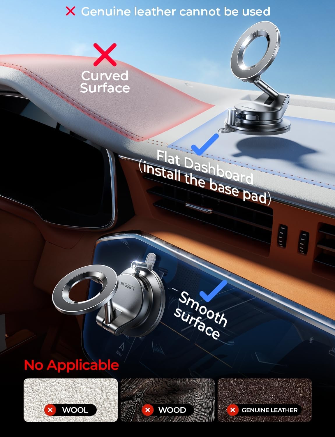 Moonval MagSafe Car Phone Mount, Magnetic Suction Cup Holder with 360° Adjustable Viewing Angle