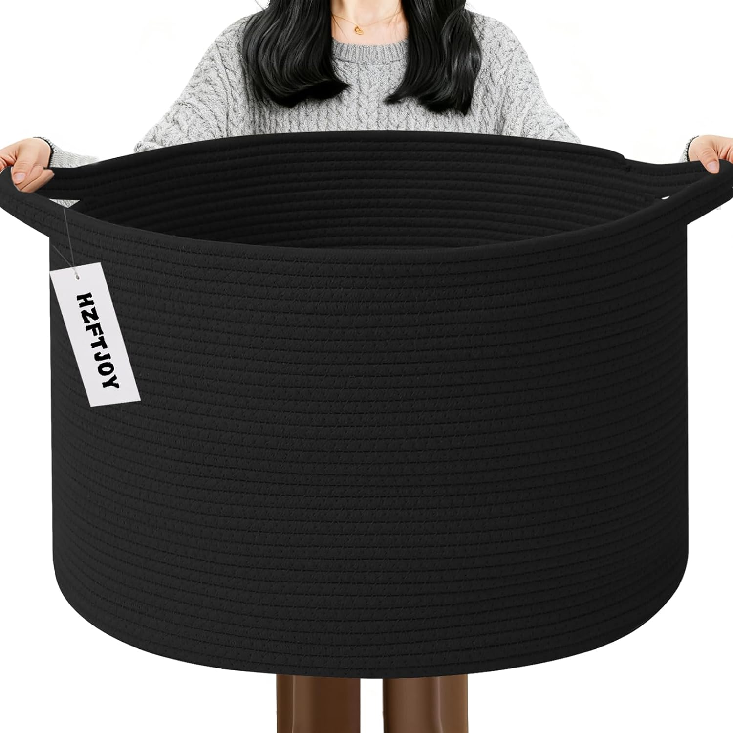Moonval Woven Blanket Basket, Cotton Rope Storage Hamper with Handles for Laundry, Toys & Blankets