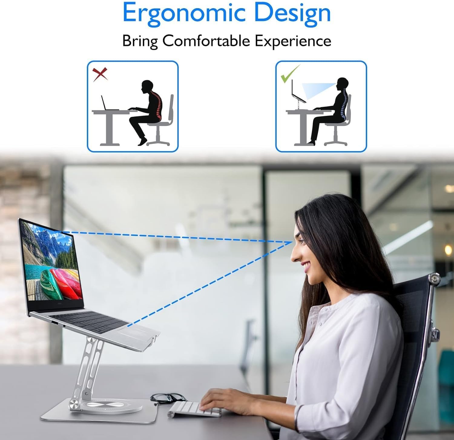 Moonval 360° Rotating Laptop Stand, Adjustable Aluminum Ergonomic Desk Stand for Laptops