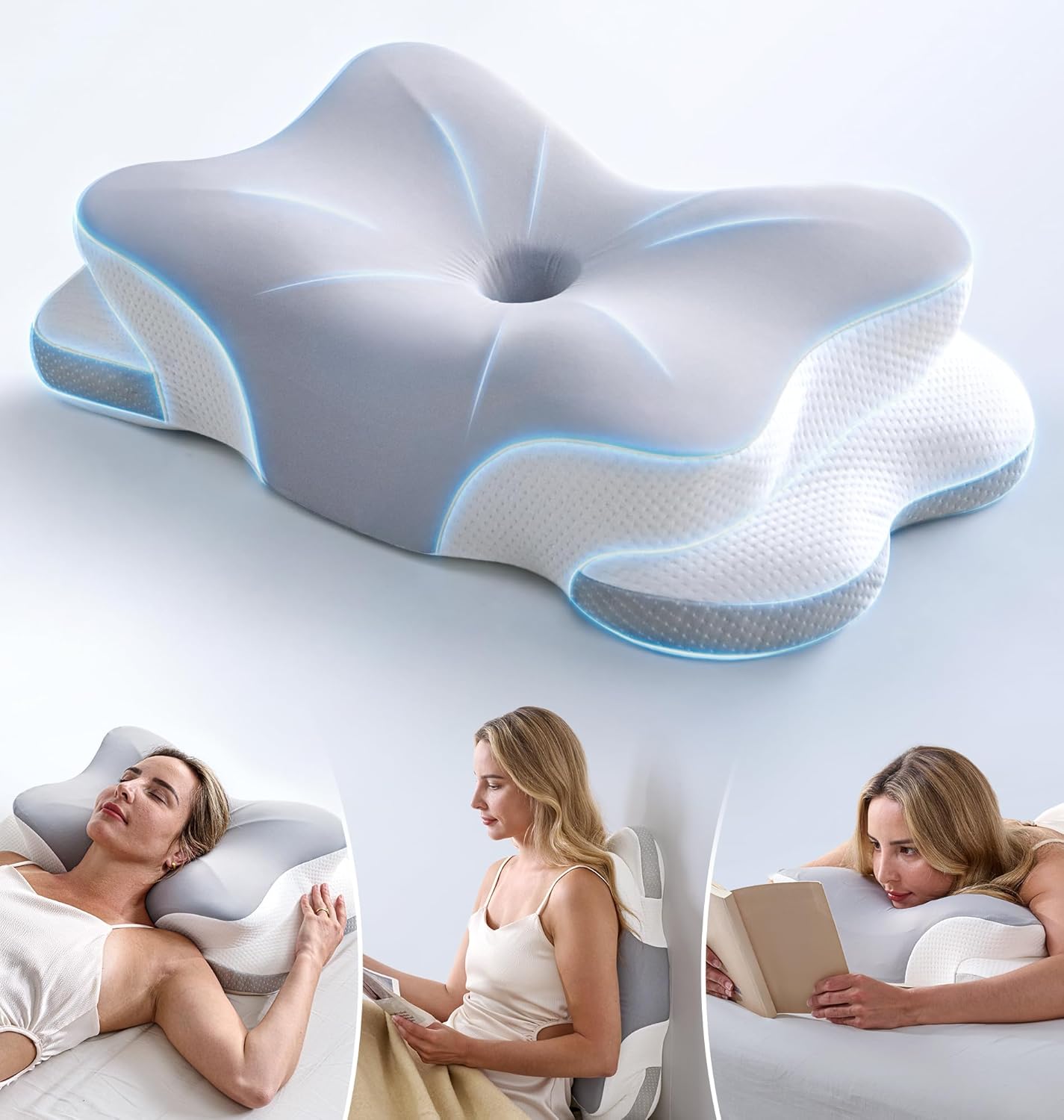 Moonval Memory Foam Bed Pillow, Ergonomic Contour Cooling Pillow for Side, Back & Stomach Sleepers