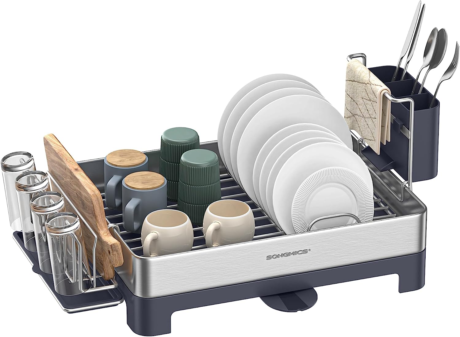 Moonval Full-Size Steel Dish Drying Rack, Premium Kitchen Dish Drainer with Utensil Holder