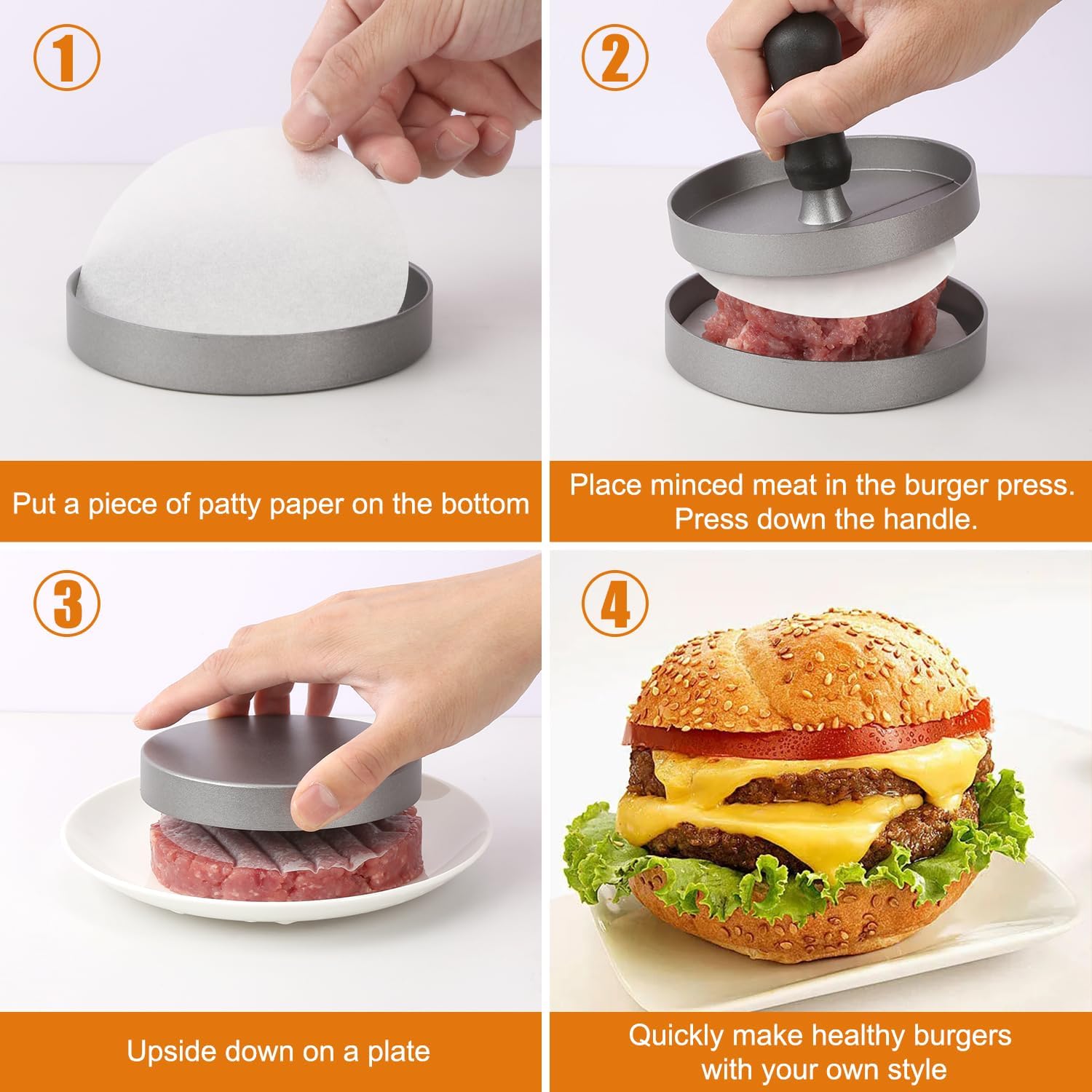 Moonval Burger Press Set, Aluminum Hamburger Patty Maker with 150 Non-Stick Patty Papers