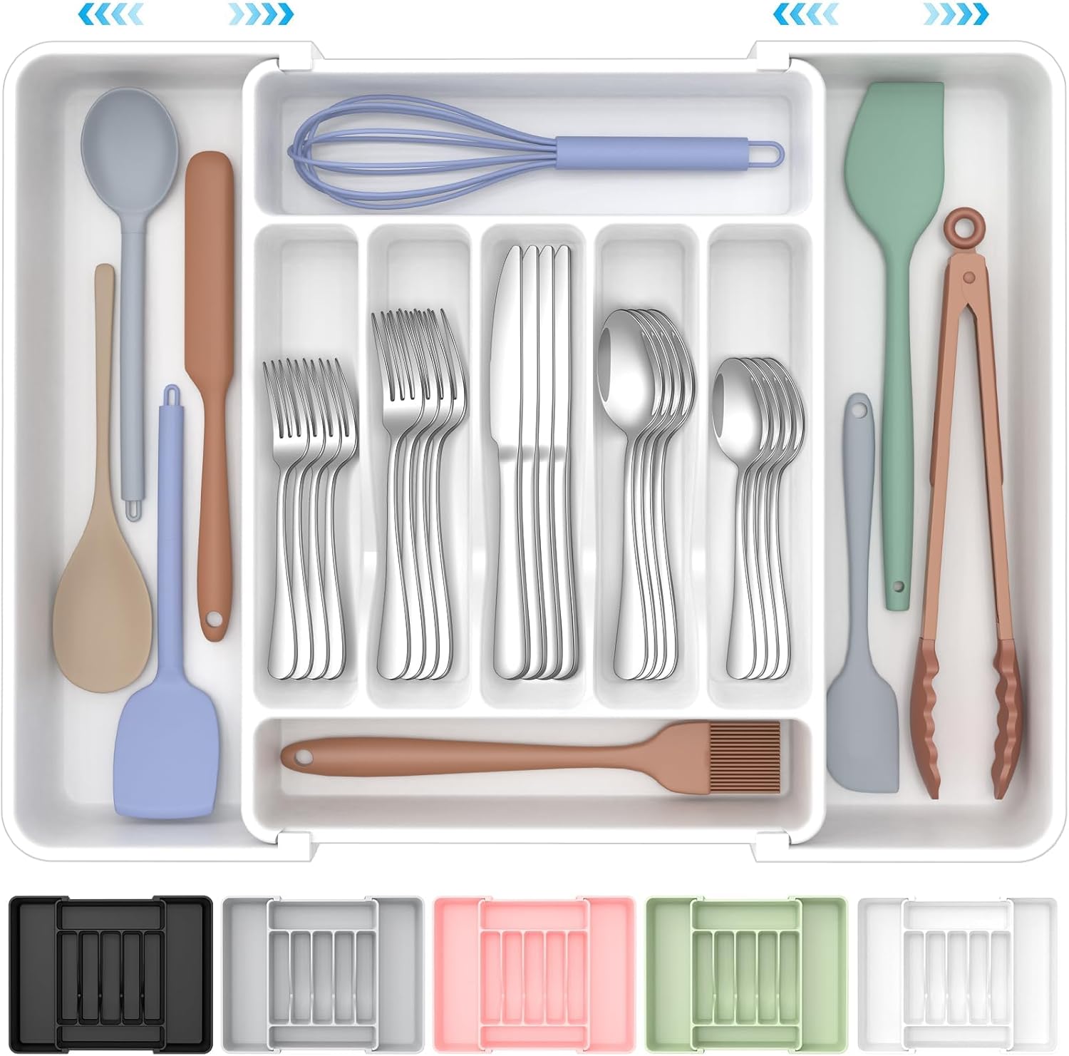 Moonval Expandable Silverware Organizer, Adjustable BPA-Free Cutlery & Utensil Drawer Organizer
