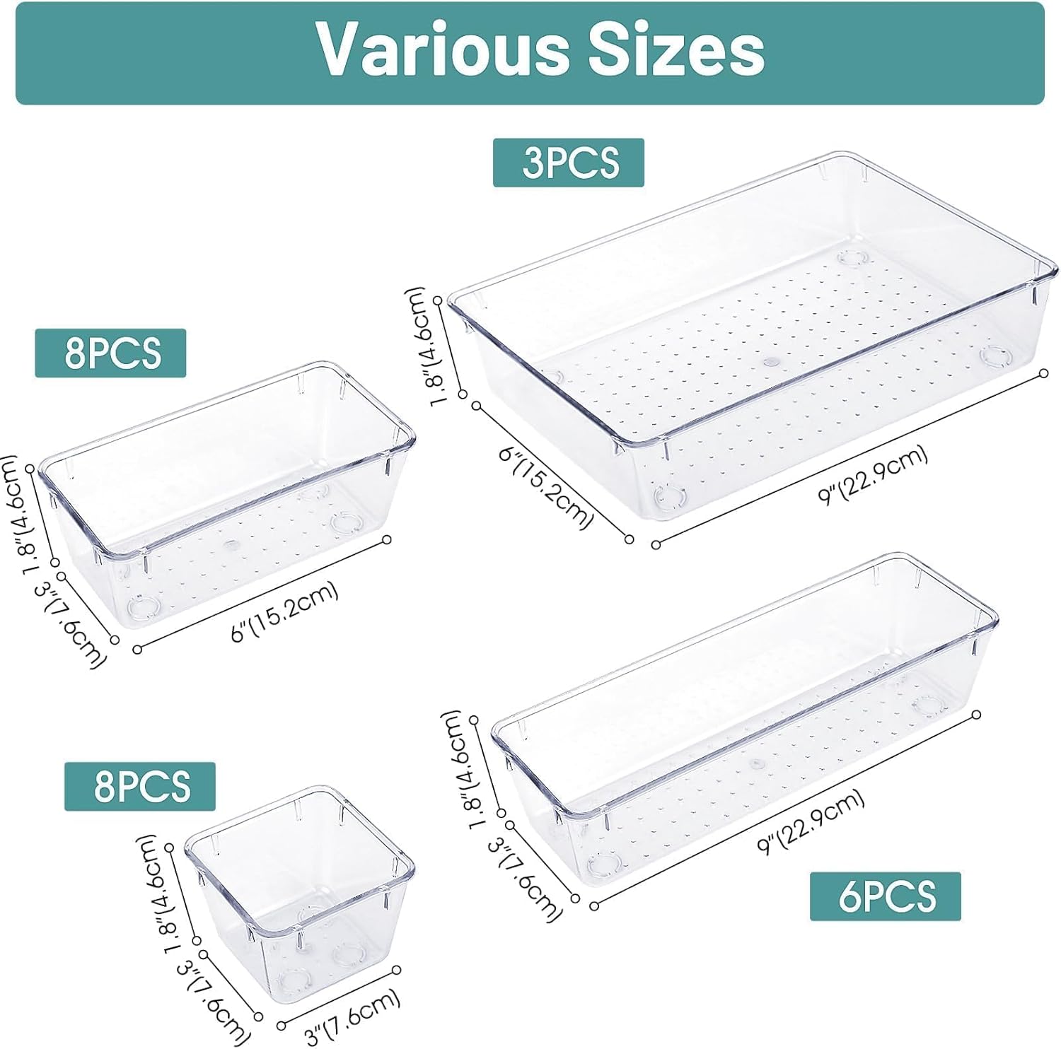 Moonval Clear Drawer Organizer Set, 25-Piece Plastic Storage Trays for Kitchen, Bathroom & Office
