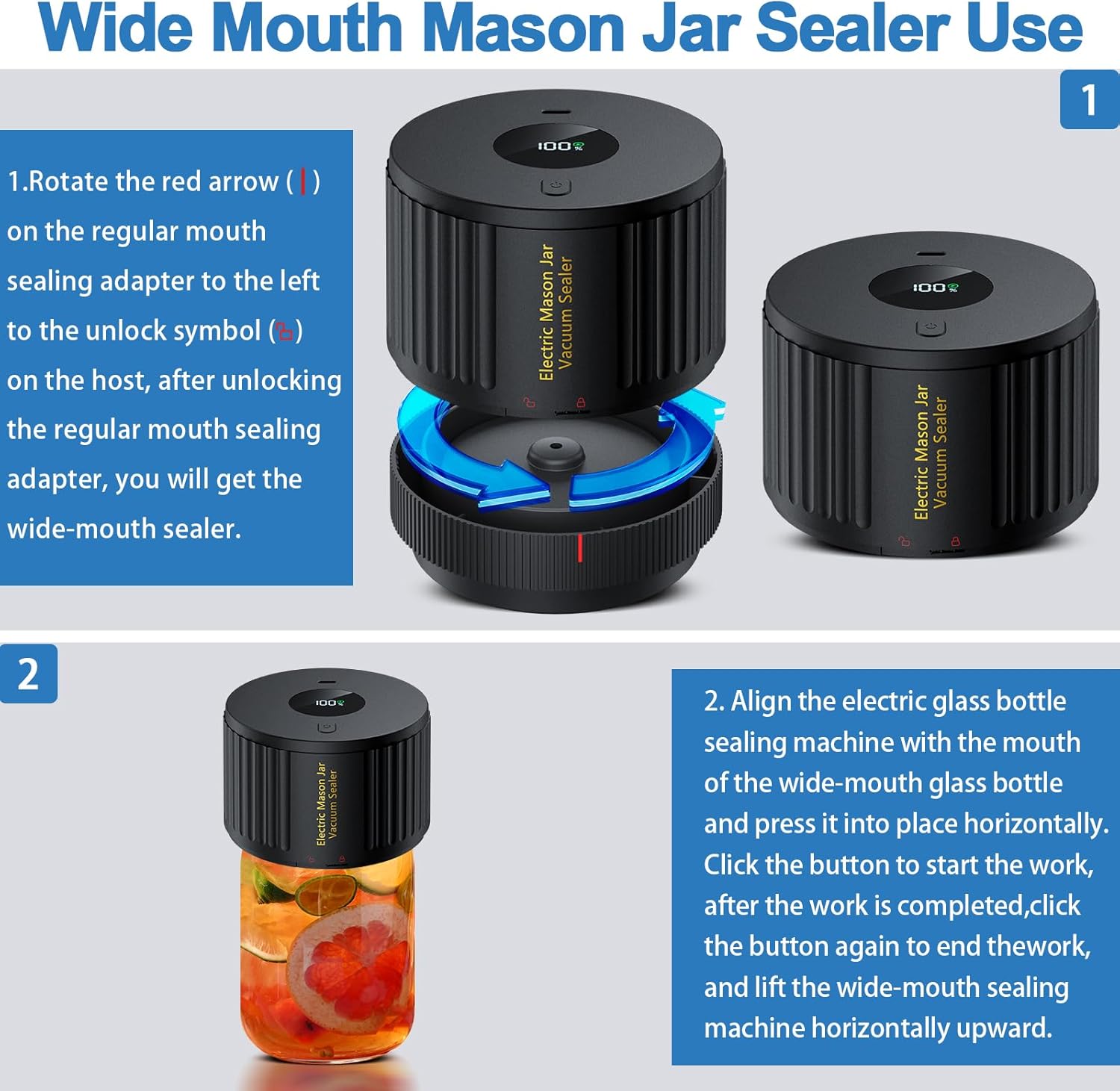 Moonval Electric Mason Jar Vacuum Sealer Kit, Food Saver for Wide & Regular Mouth Mason Jars