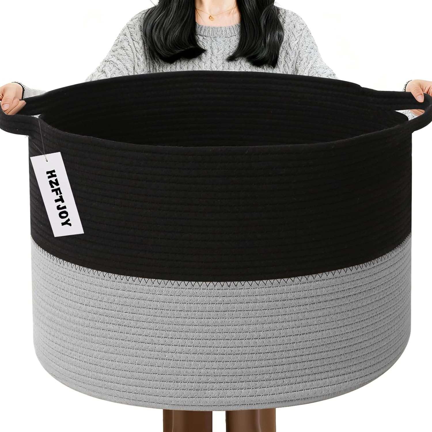 Moonval Woven Blanket Basket, Cotton Rope Storage Hamper with Handles for Laundry, Toys & Blankets