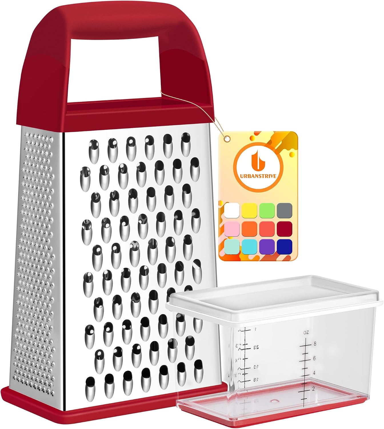 Moonval Cheese Grater, Stainless Steel Box Grater with Container for Cheese, Vegetables & Zesting