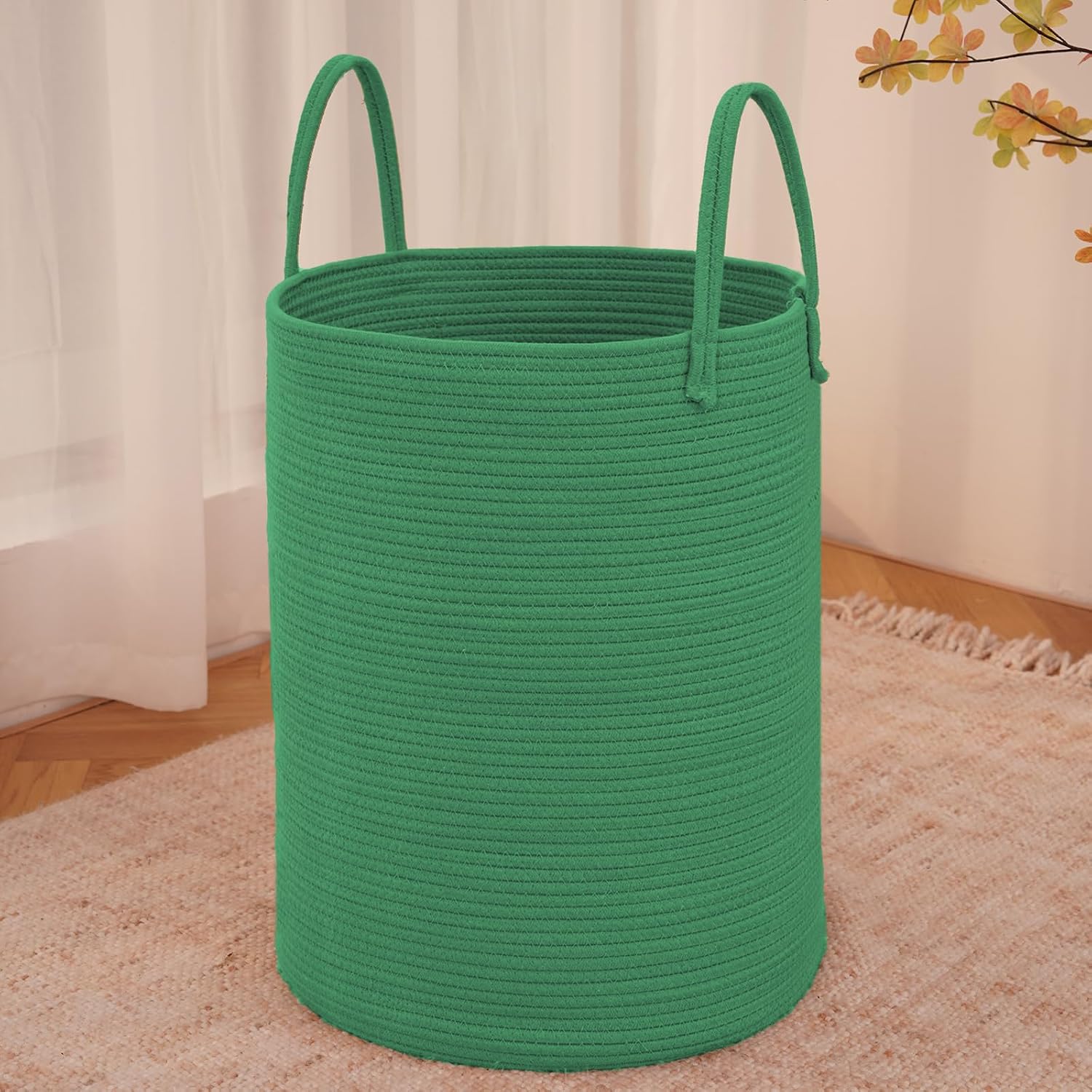 Moonval Woven Laundry Basket, 60L Cotton Rope Hamper for Clothes, Blankets & Toys