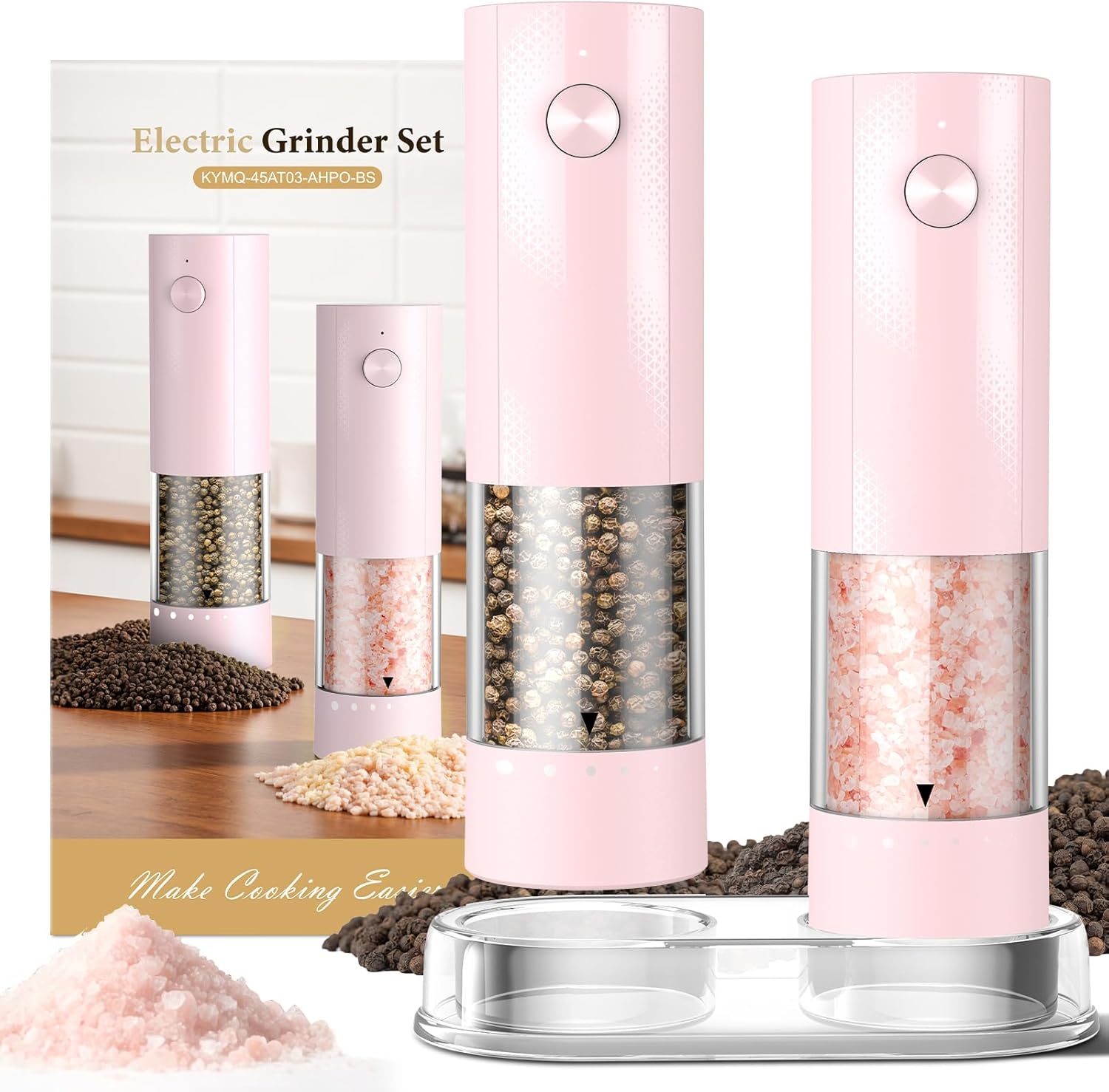 Moonval Electric Salt & Pepper Grinder Set, Rechargeable Automatic Mills with Adjustable Coarseness, Black