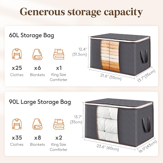 Moonval Clothes Storage Bags, Foldable Storage Bins with Clear Window & Reinforced Handles