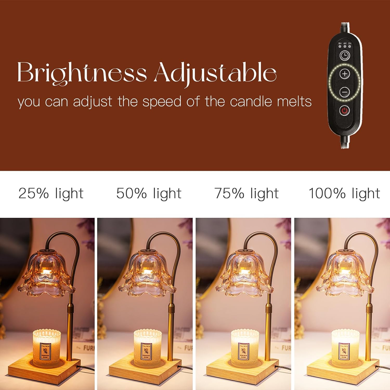Moonval Candle Warmer Lamp, Height-Adjustable Dimmable Wax Warmer with Timer for Jar Candles, Gold