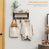 Moonval Wall Mounted Coat Rack, Wooden Shelf with 5 Metal Hooks for Entryway, Bathroom & Bedroom