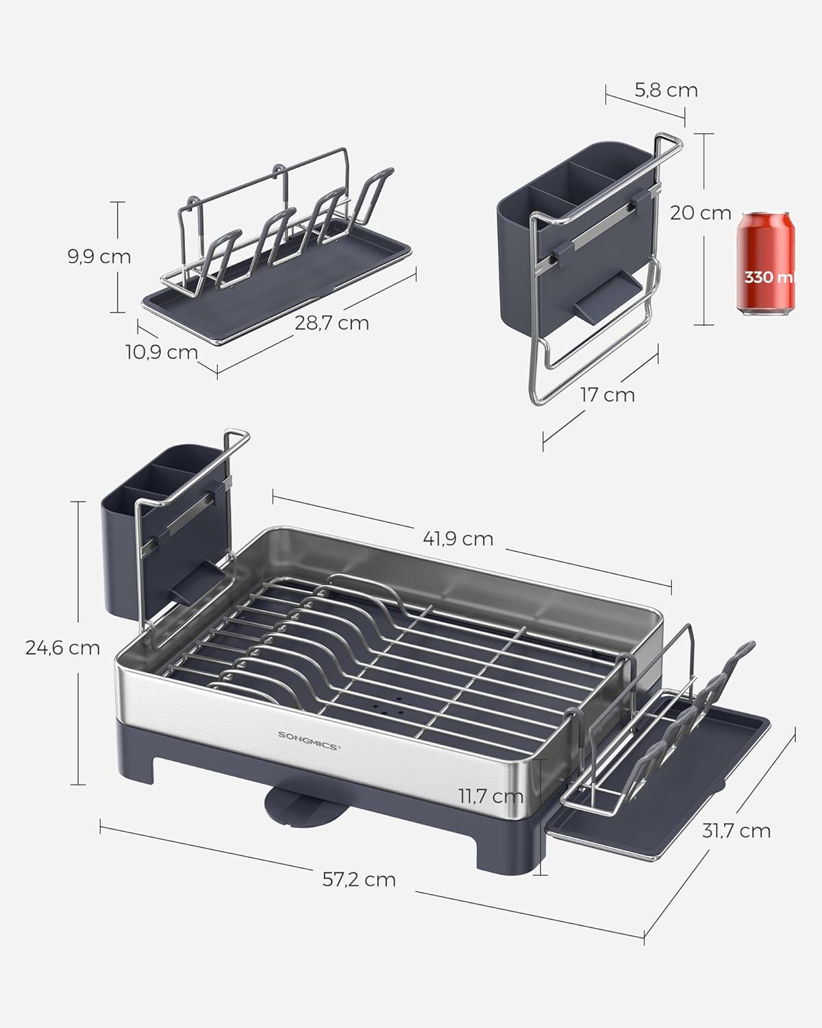 Moonval Full-Size Steel Dish Drying Rack, Premium Kitchen Dish Drainer with Utensil Holder