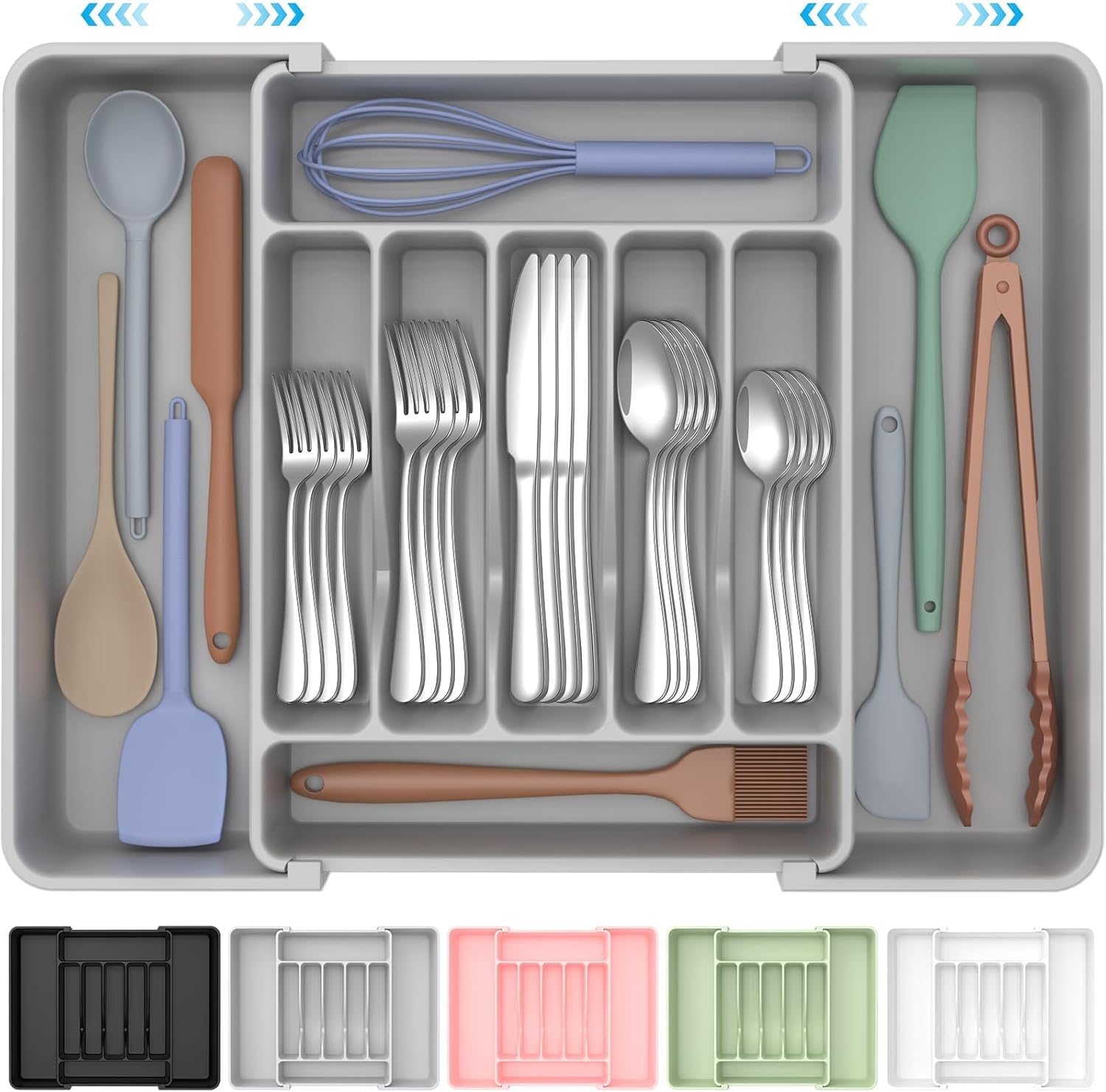 Moonval Expandable Silverware Organizer, Adjustable BPA-Free Cutlery & Utensil Drawer Organizer