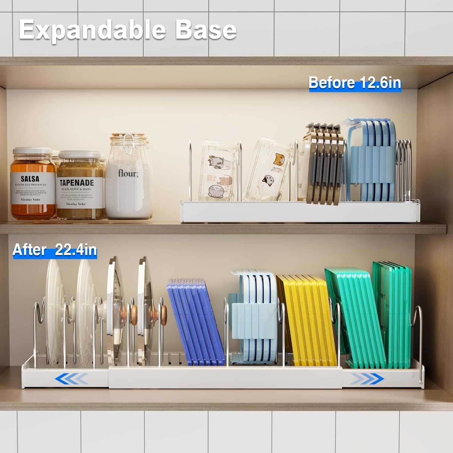 Moonval Pots & Pans Organizer, Expandable Lid & Cookware Rack with 9 Adjustable Dividers
