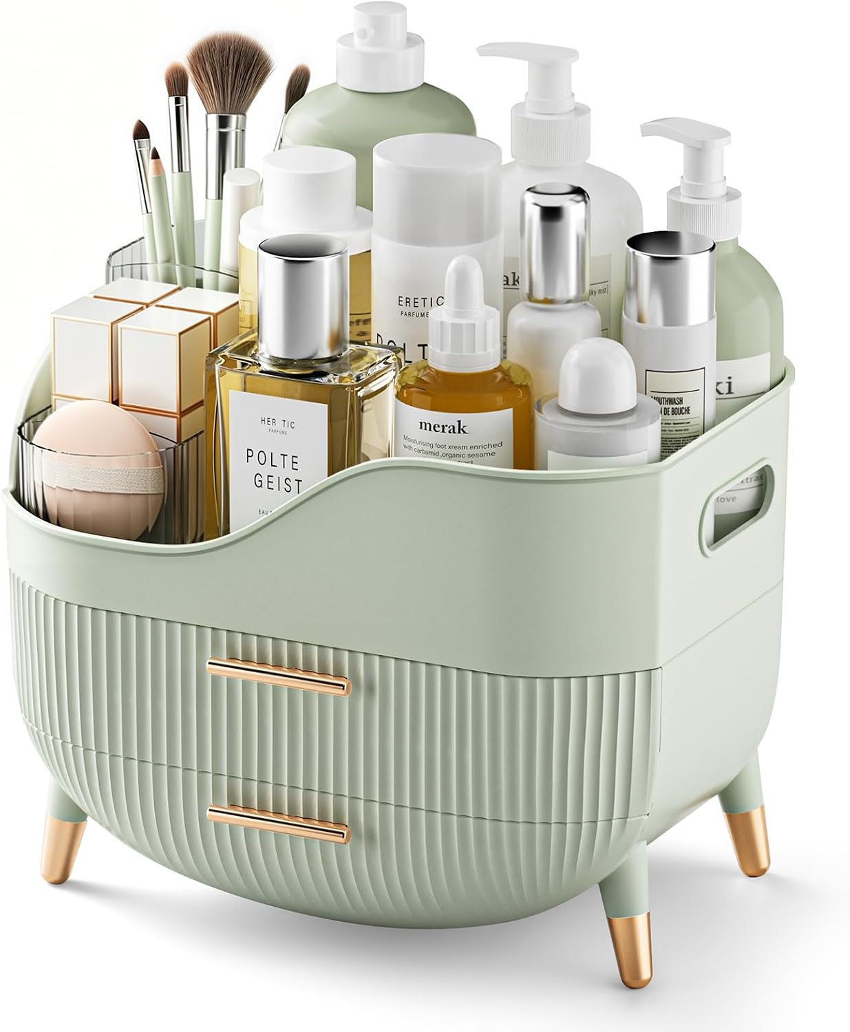 Moonval Makeup Organizer, Large Cosmetic Storage Case with Drawers & Handle for Vanity & Bathroom