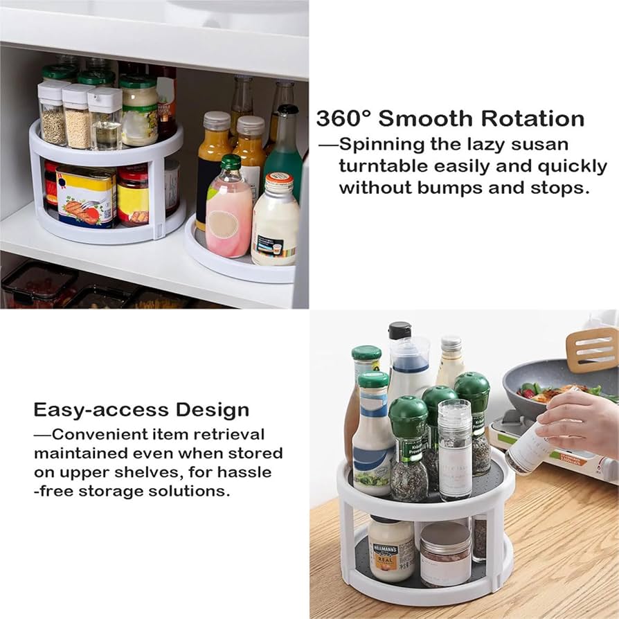 Moonval 2-Tier Turntable Organizer, Rotating Storage Tray for Fridge, Pantry & Cabinets