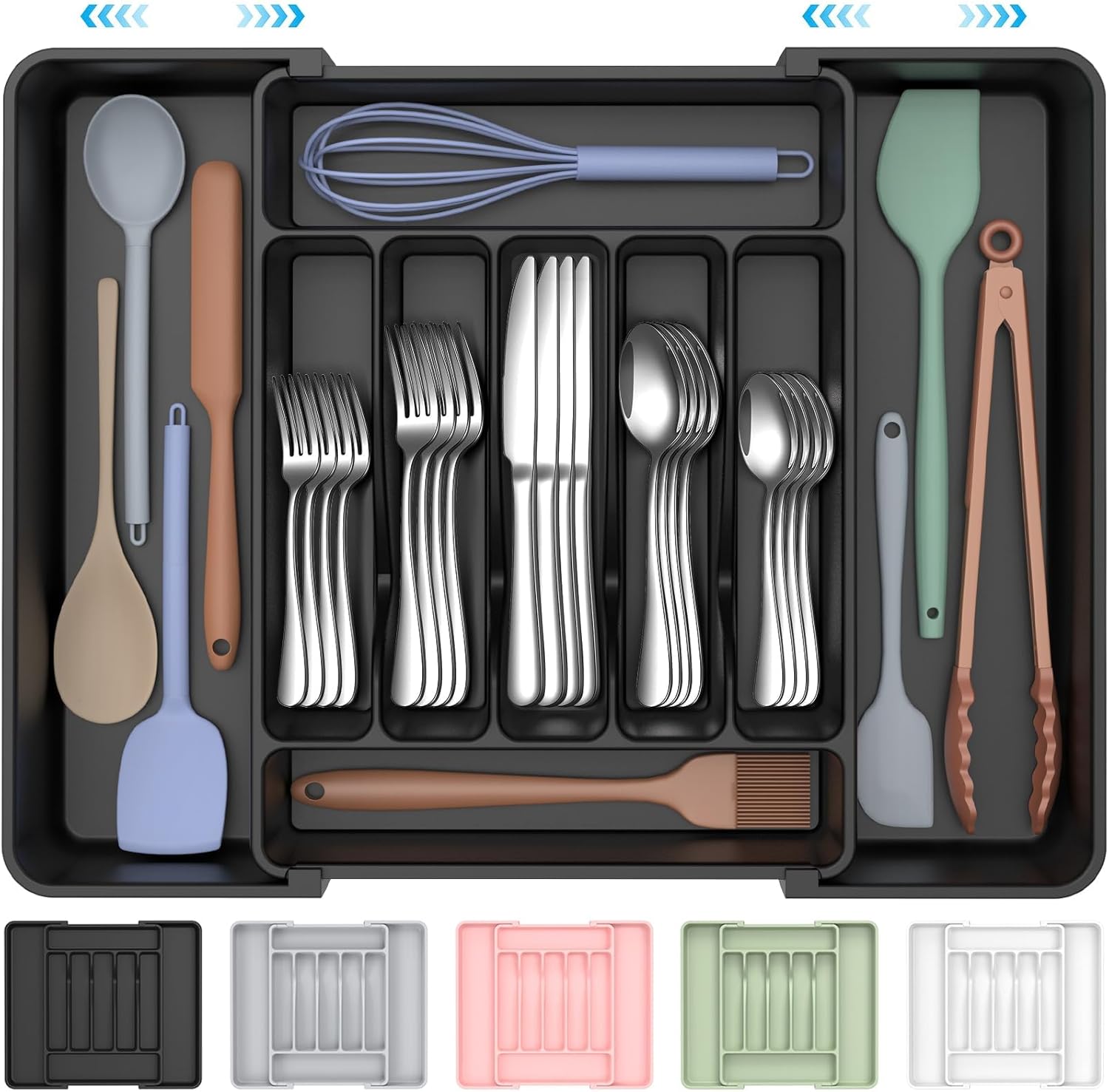 Moonval Expandable Silverware Organizer, Adjustable BPA-Free Cutlery & Utensil Drawer Organizer