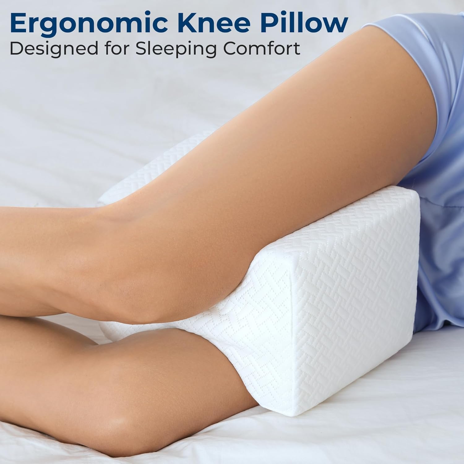 Moonval Knee Pillow, Memory Foam Leg Cushion for Side Sleepers with Washable Cover, White