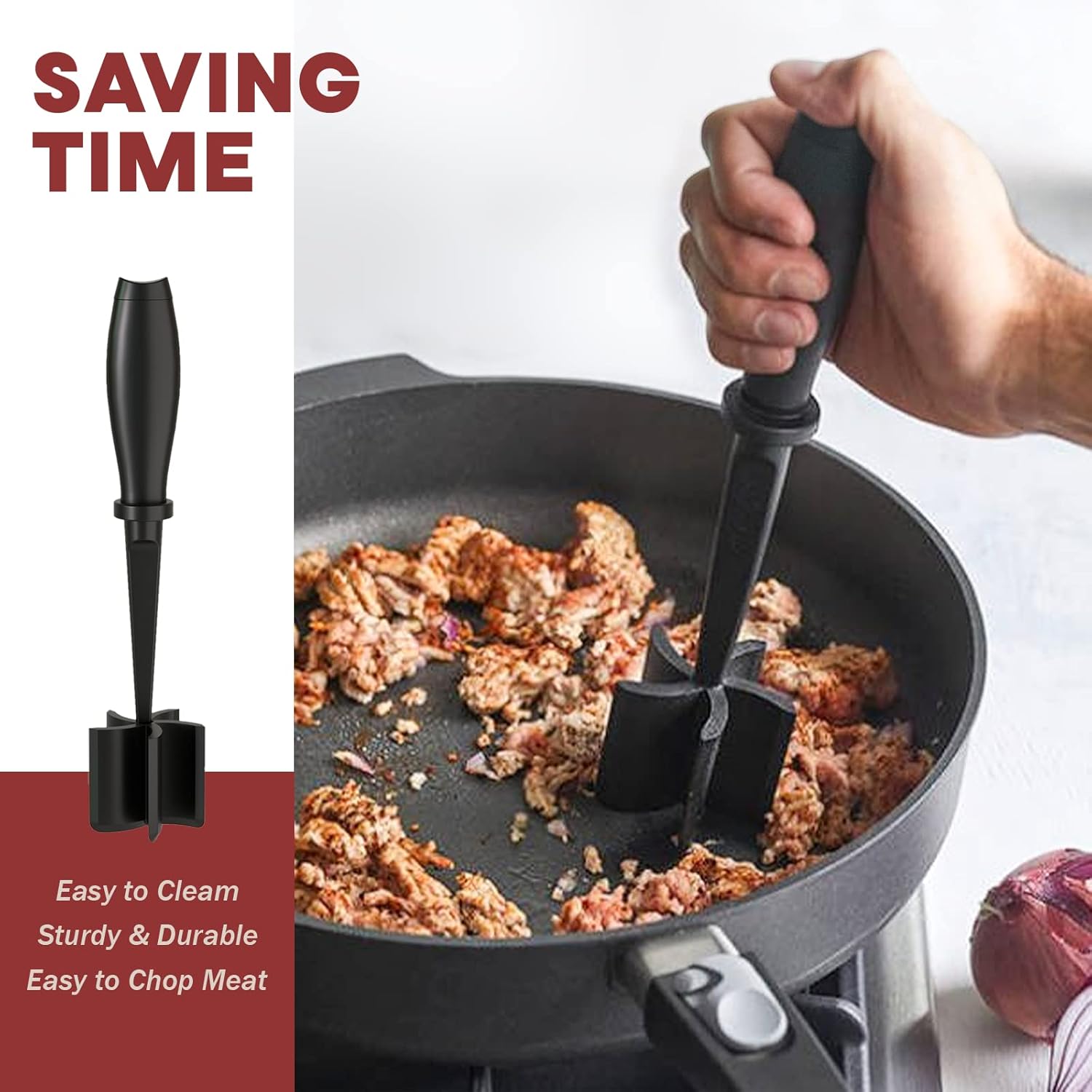 Moonval Meat Chopper, Heat-Resistant Ground Beef Masher & Hamburger Grinder for Kitchen Cooking