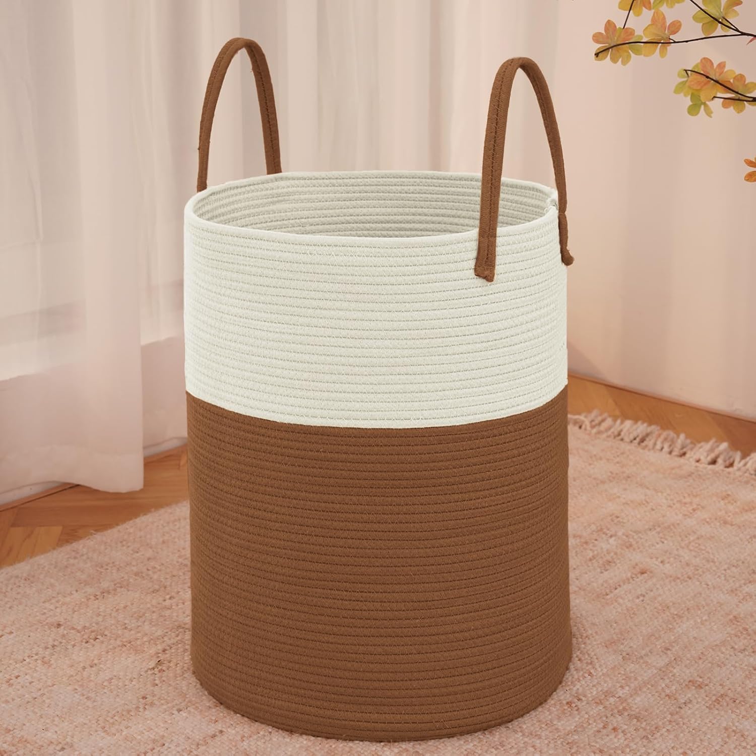 Moonval Woven Laundry Basket, 60L Cotton Rope Hamper for Clothes, Blankets & Toys