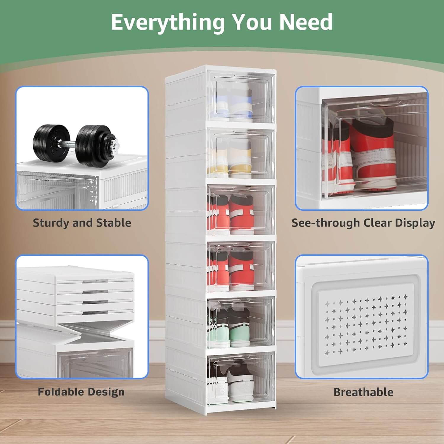 Moonval X-Large Shoe Storage Boxes, 6-Pack Stackable Foldable Organizer with Clear Doors