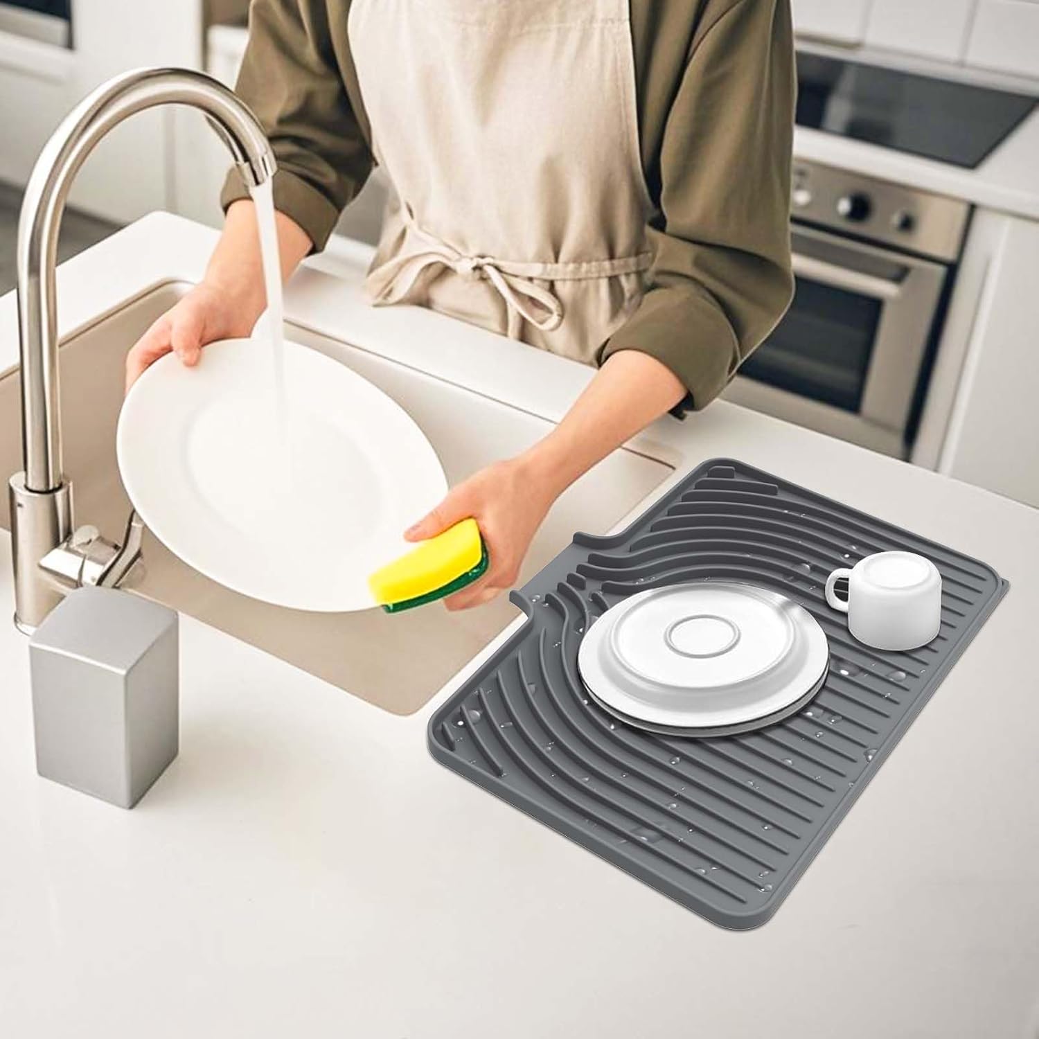 Moonval Silicone Dish Drying Mat, 40 × 30 cm Self-Draining Kitchen Counter Mat