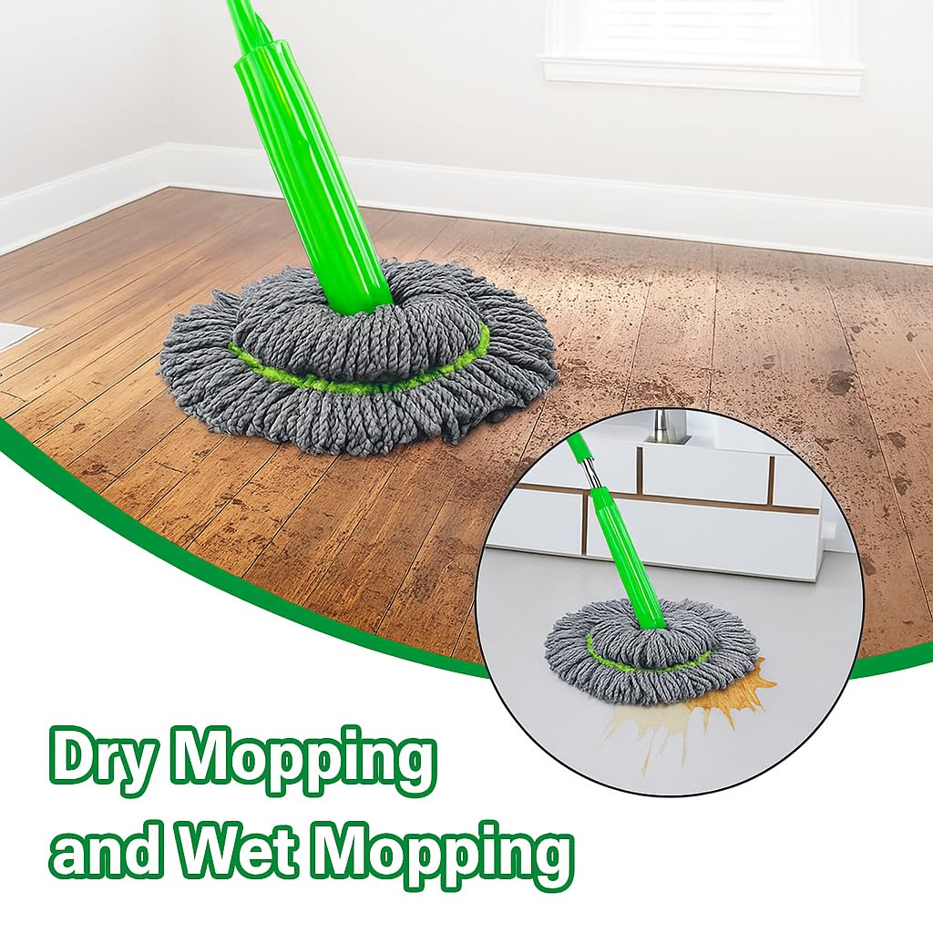 Moonval Self-Squeezing Spin Mop with Microfiber Head, Hands-Free Floor Cleaning System