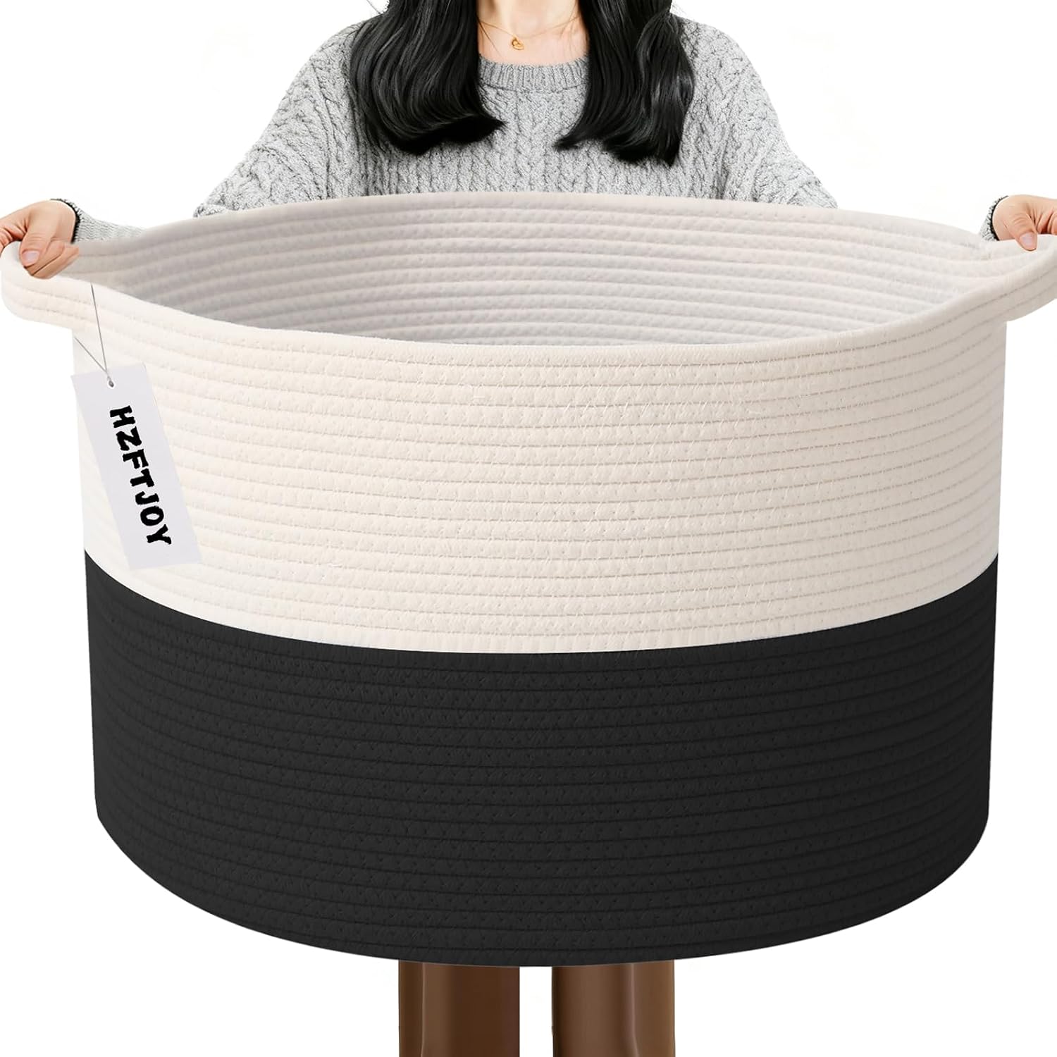 Moonval Woven Blanket Basket, Cotton Rope Storage Hamper with Handles for Laundry, Toys & Blankets
