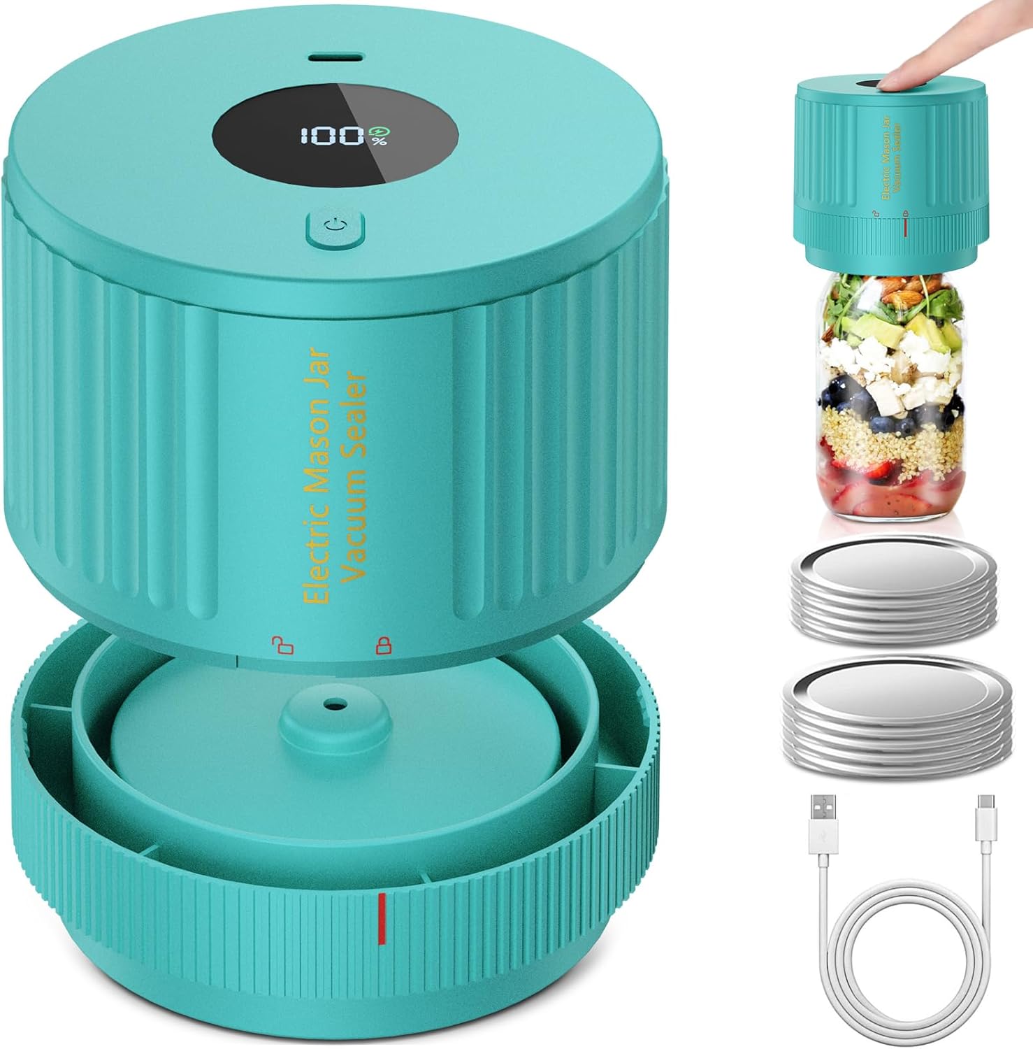 Moonval Electric Mason Jar Vacuum Sealer Kit, Food Saver for Wide & Regular Mouth Mason Jars