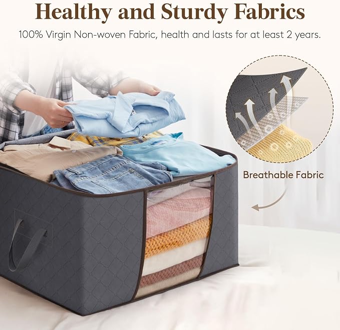 Moonval Clothes Storage Bags, Foldable Storage Bins with Clear Window & Reinforced Handles