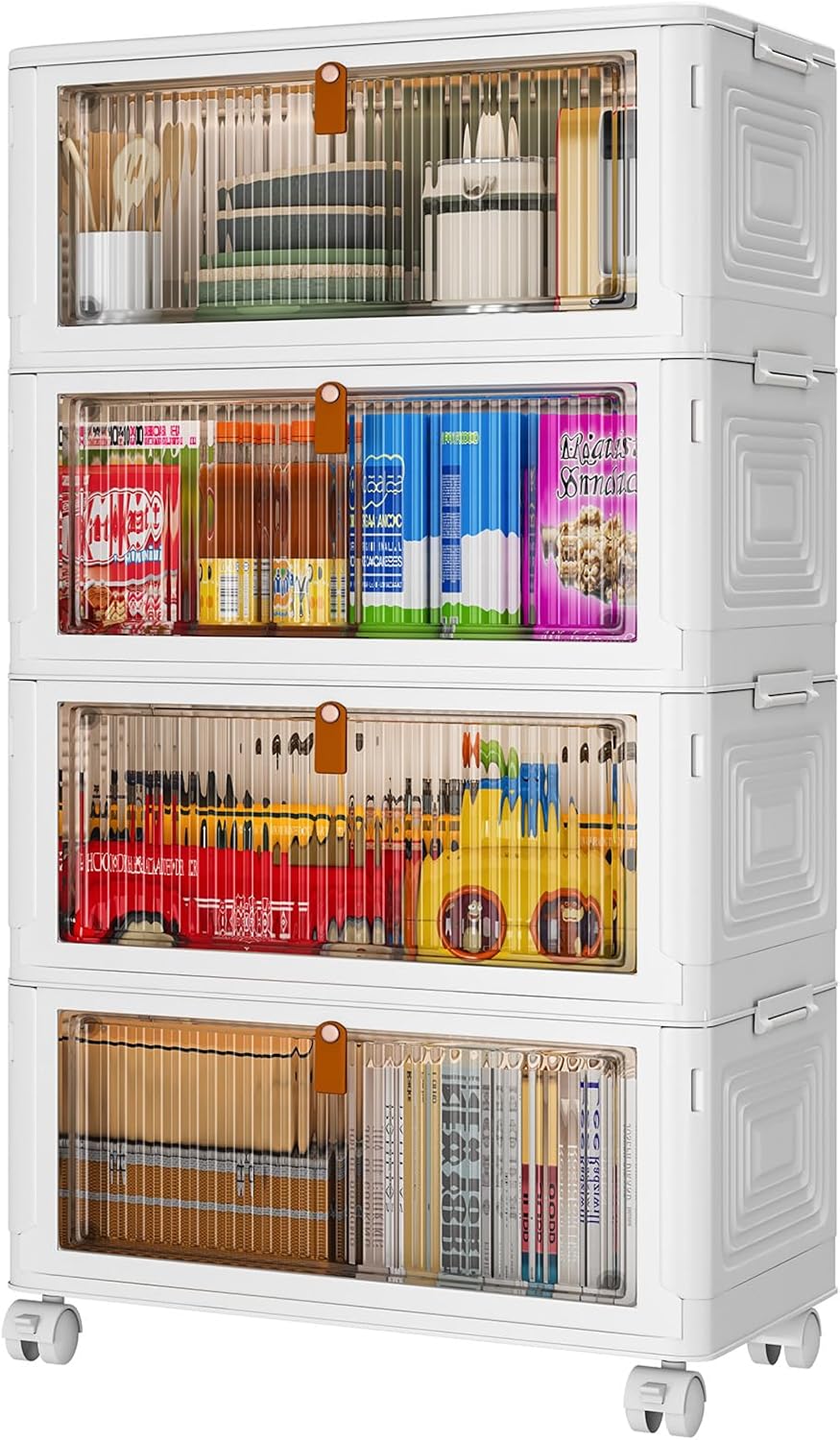 Moonval Stackable Storage Bins, Foldable Containers with Lids & Wheels