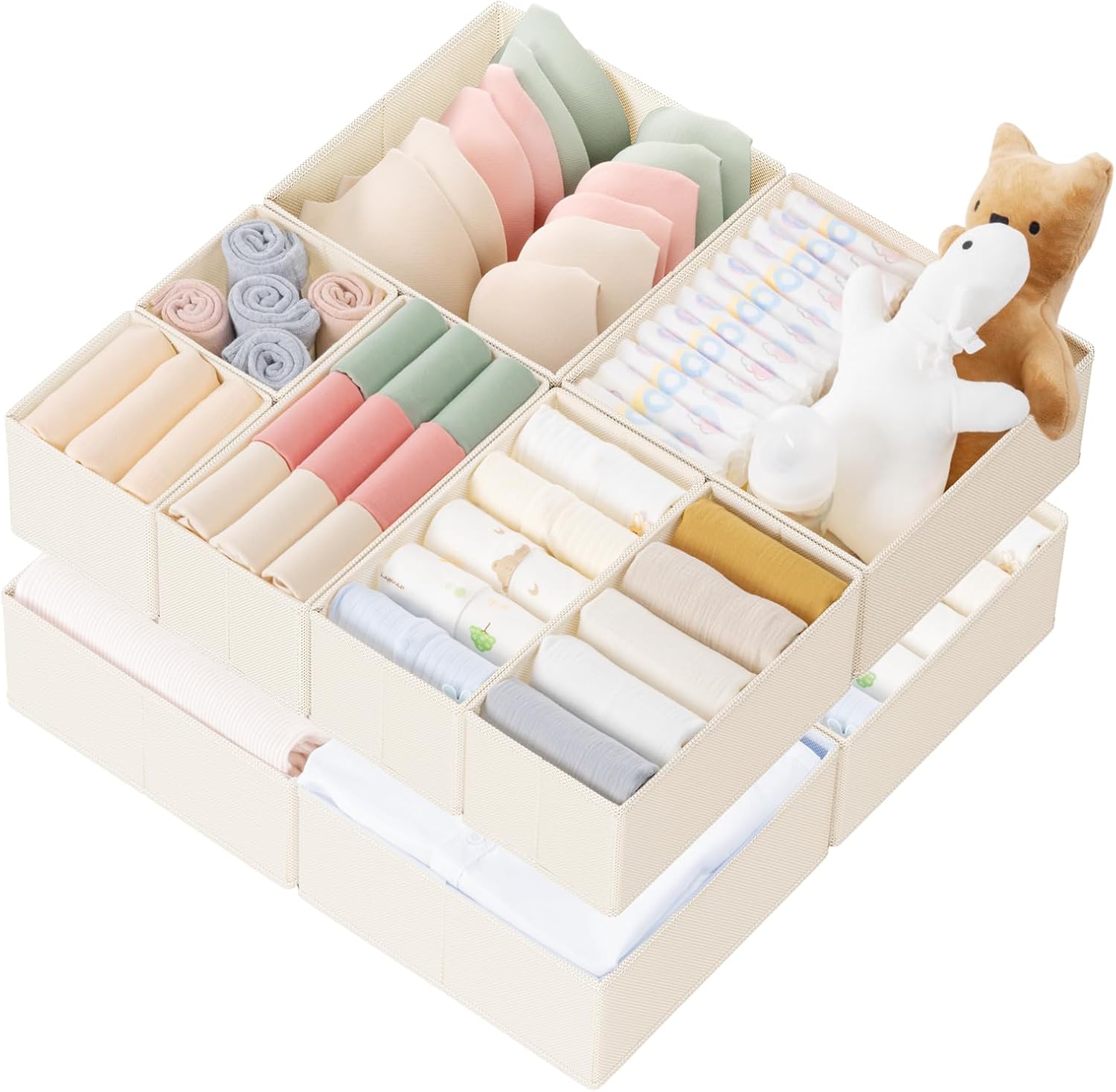 Moonval Drawer Organizer Set, 10-Pack Foldable Clothes Storage Bins for Underwear, Socks & Baby Clothes