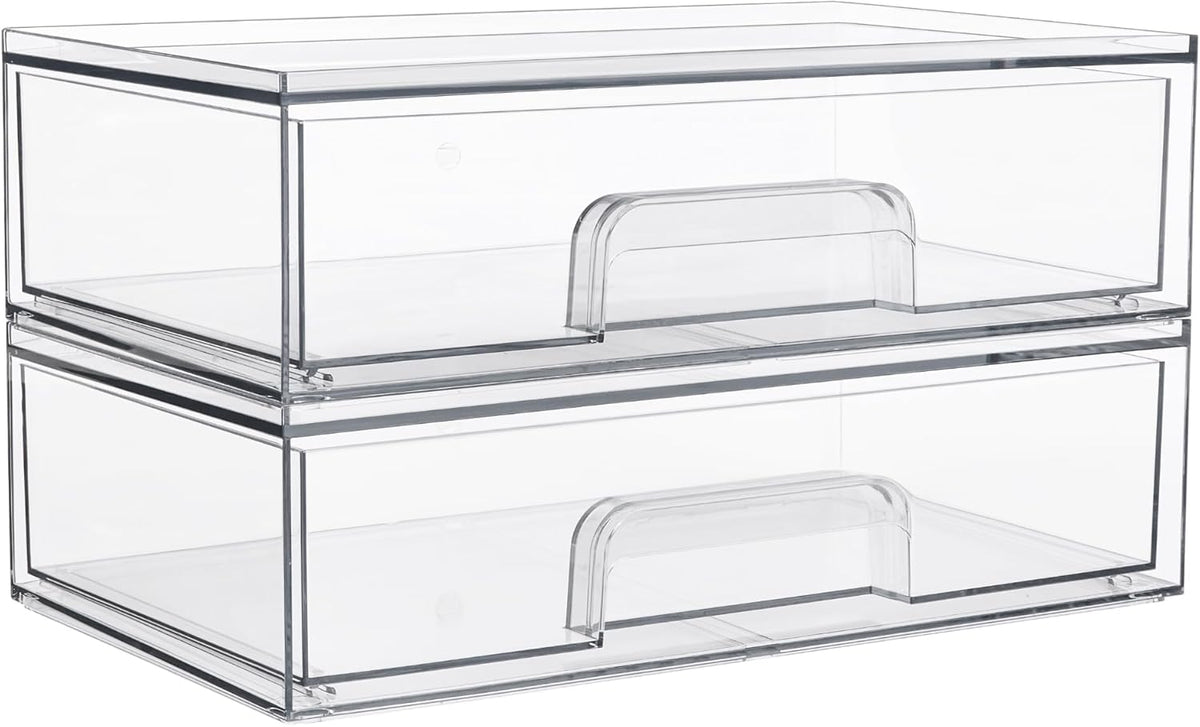 Moonval Clear Storage Drawers, Stackable Acrylic Organizers for Makeup & Bathroom