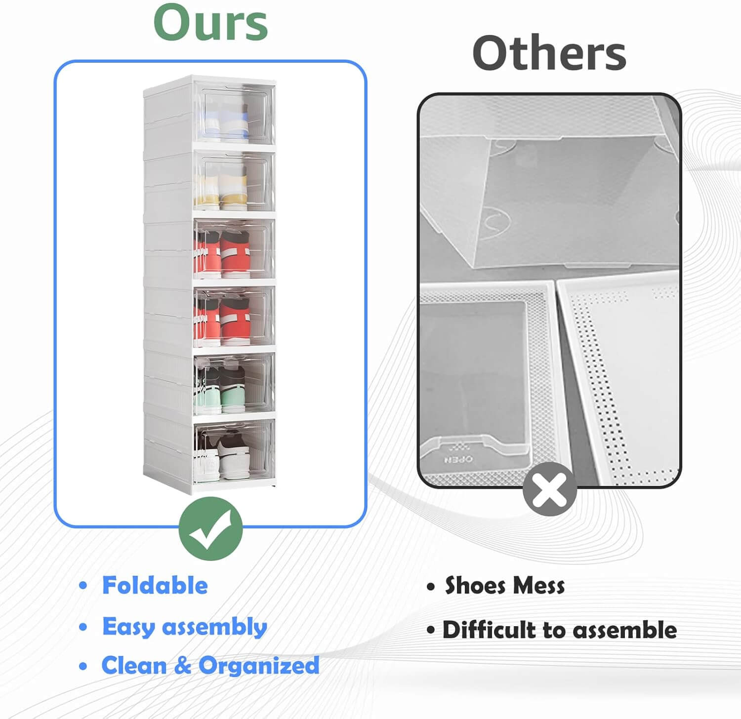 Moonval X-Large Shoe Storage Boxes, 6-Pack Stackable Foldable Organizer with Clear Doors