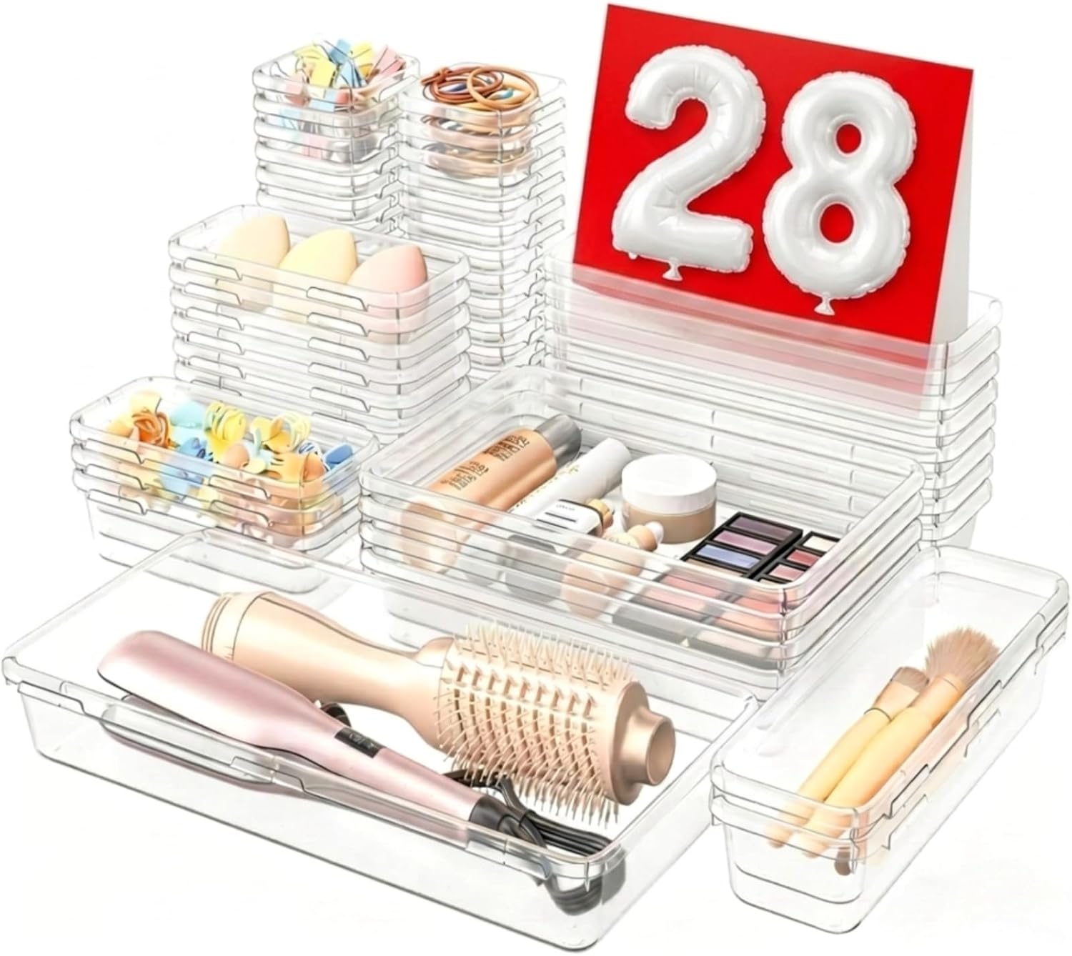 Moonval Clear Drawer Organizer Set, 5-Size Makeup & Desk Organizer Trays for Bathroom, Vanity & Office