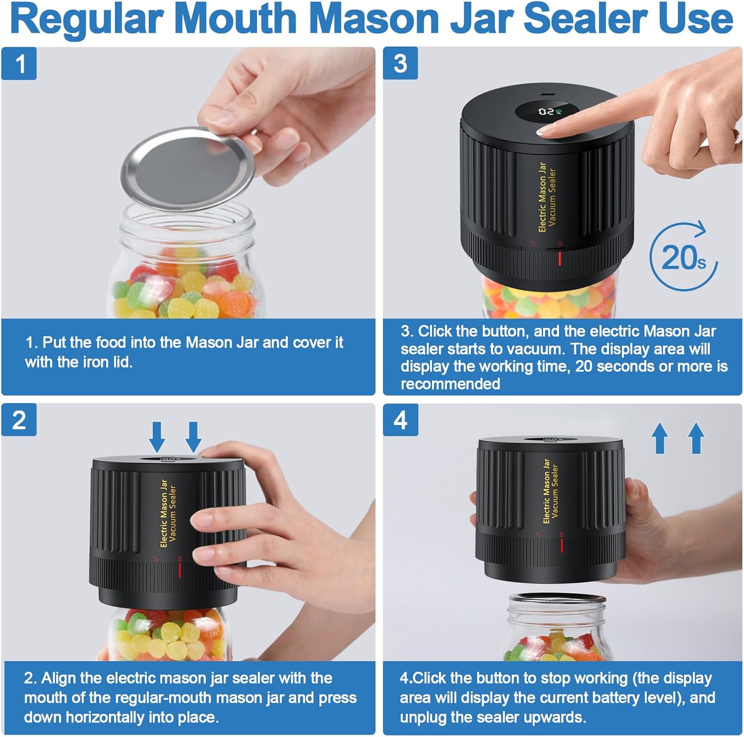 Moonval Electric Mason Jar Vacuum Sealer Kit, Food Saver for Wide & Regular Mouth Mason Jars