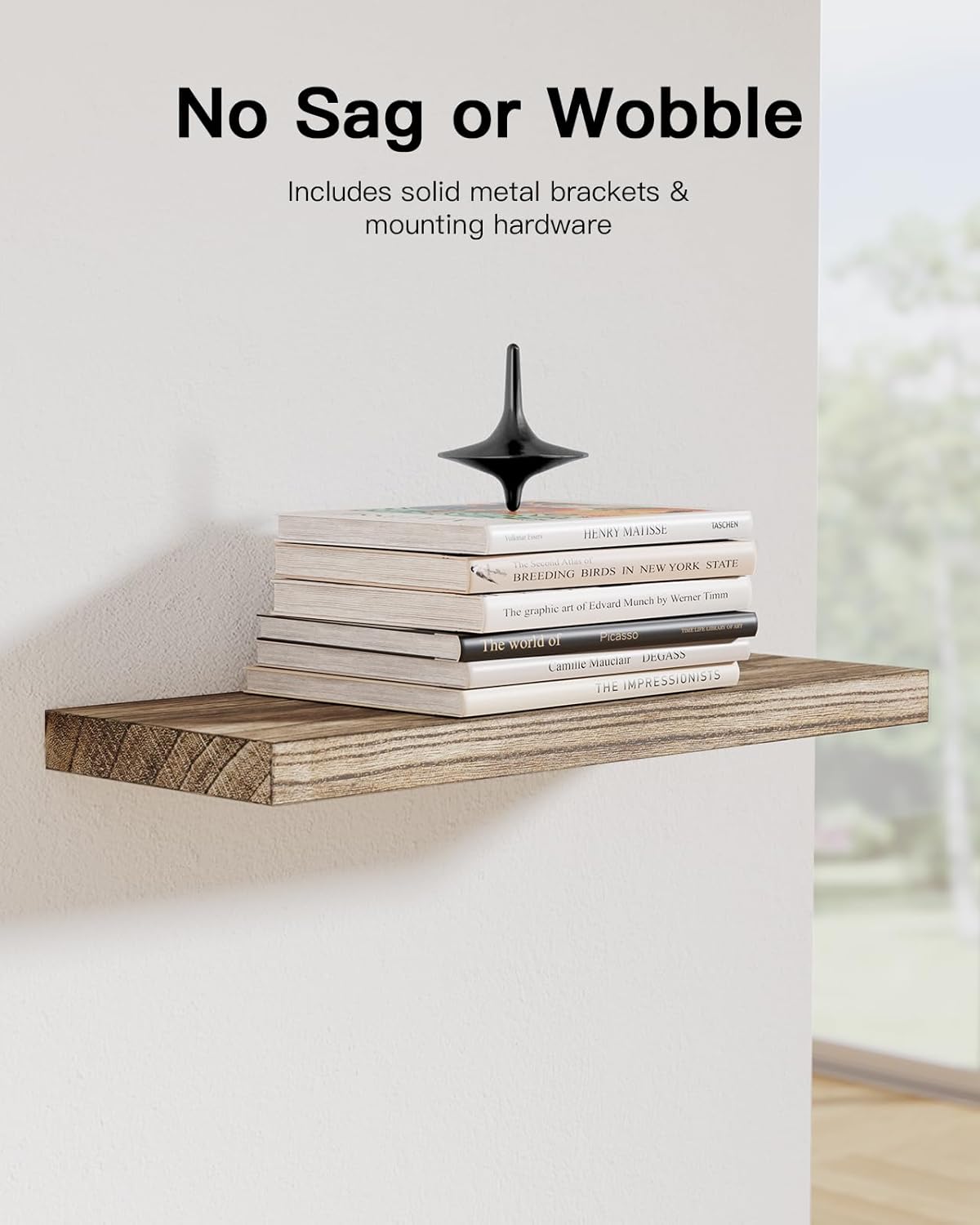 Moonval Floating Wall Shelves, Set of 4 Natural Wood Storage & Display Shelves for Home Decor