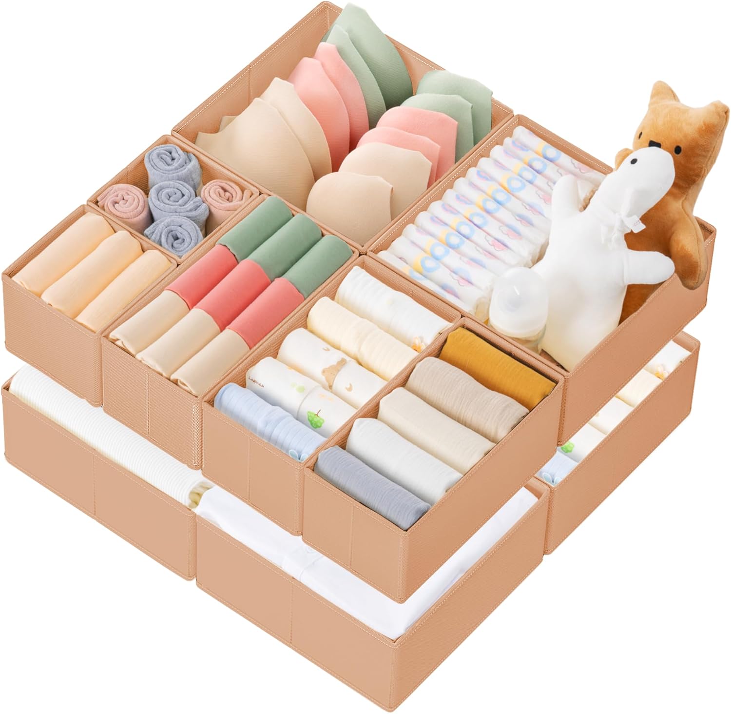 Moonval Drawer Organizer Set, 10-Pack Foldable Clothes Storage Bins for Underwear, Socks & Baby Clothes