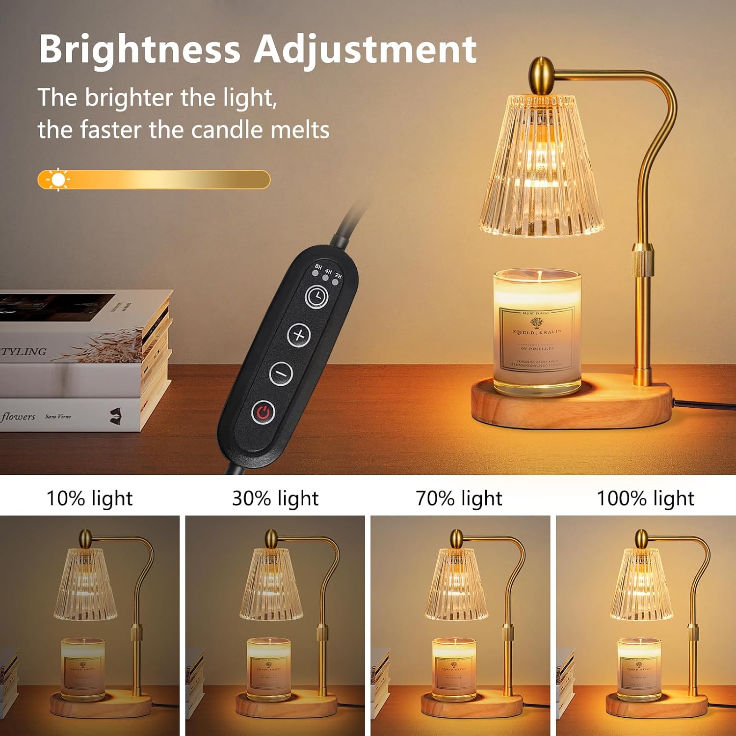Moonval Candle Warmer Lamp, Height-Adjustable Dimmable Wax Warmer with Timer for Jar Candles
